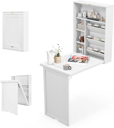 Tangkula Escritorio de montaje en pared escritorio flotante convertible plegable escritorio de Murphy multifunción para oficina en casa escritorio