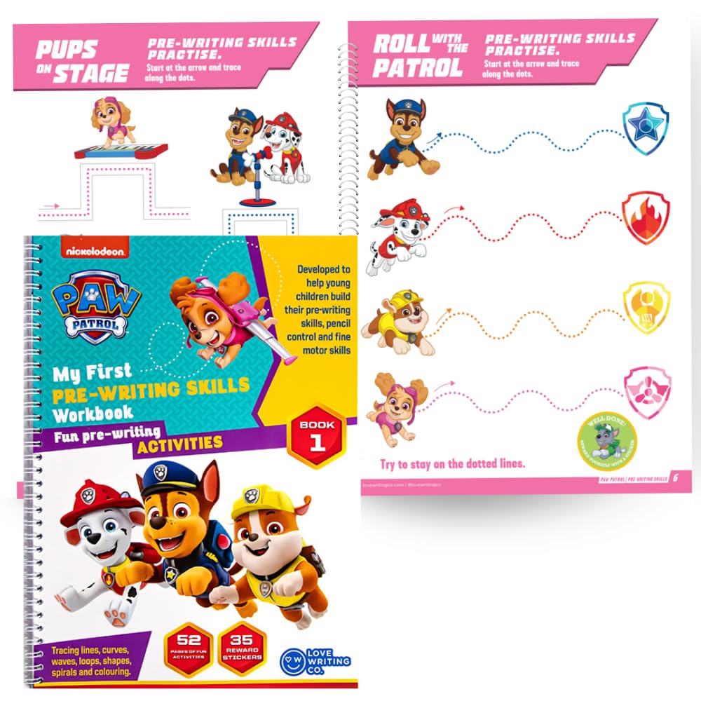 Paw Patrol My First Pre-Writing Skills Libro de actividades | Primeros pasos de escritura a partir de 2 años | Construye control de lápiz | Habilidades de preescritura | [encuadernado en anillo] 52