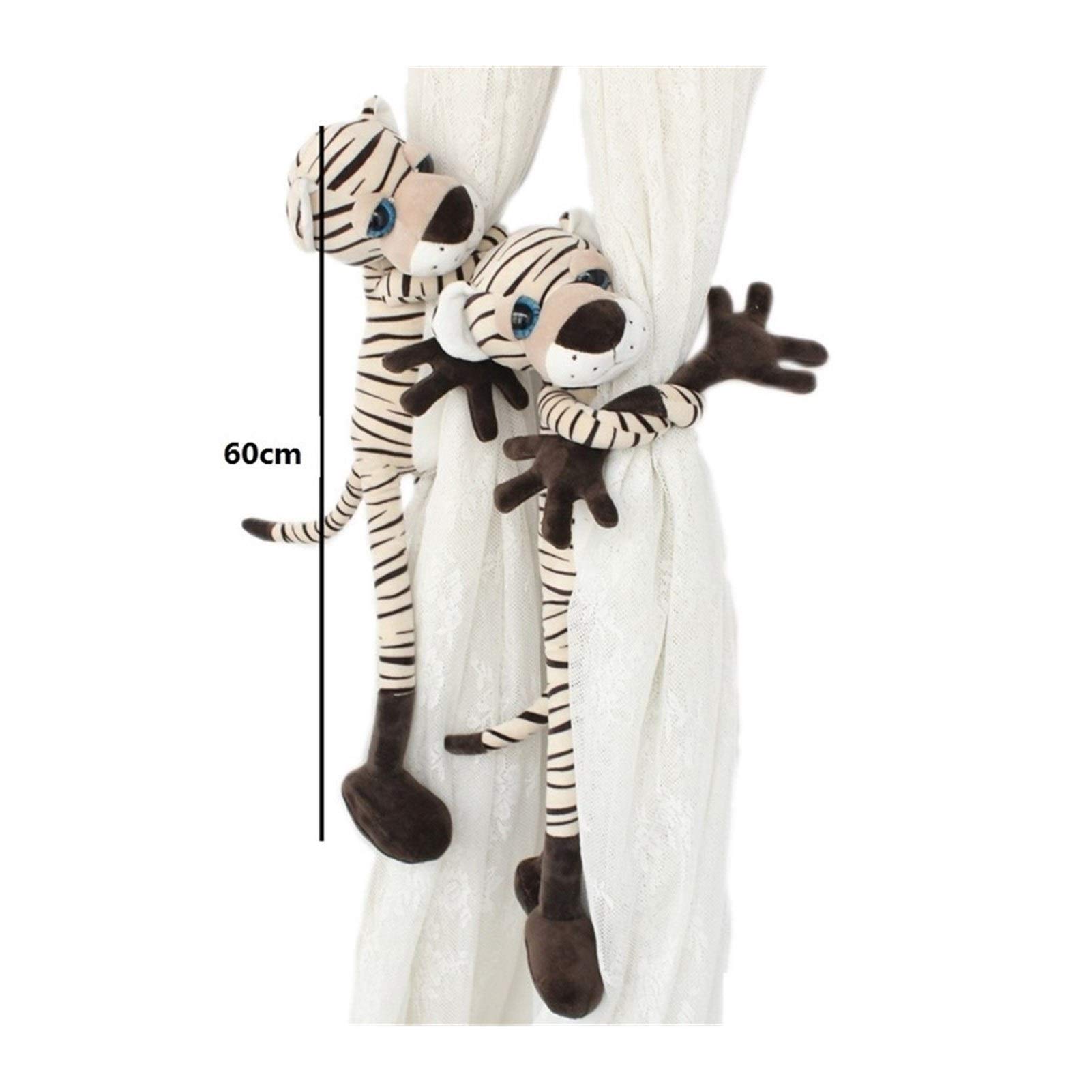 Embrasses Rideaux Lion HZAOPZE - 2 Pièces Beige - Brodée Peluche - Style Bohème - Pour Chambre Enfant