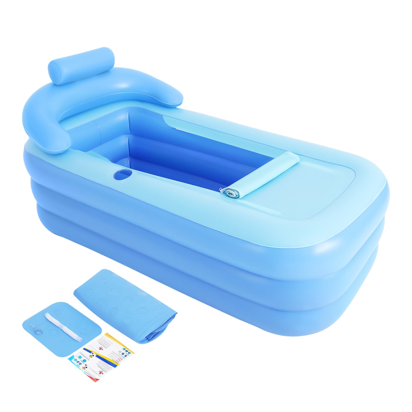 Bañera plegable portátil para adultos, bañera inflable plegable inflable de PVC 180 cm Max para baño de agua caliente y baño de hielo