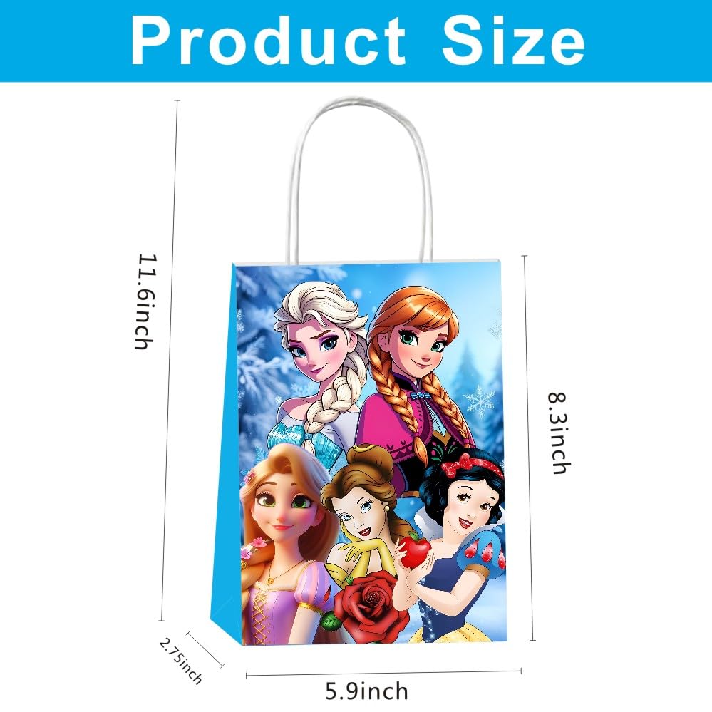 KERWHIS 12pcs Princess Gift Bags Goodie Bags with Handles for Princess Themed Birthday Party Decorations Supplies