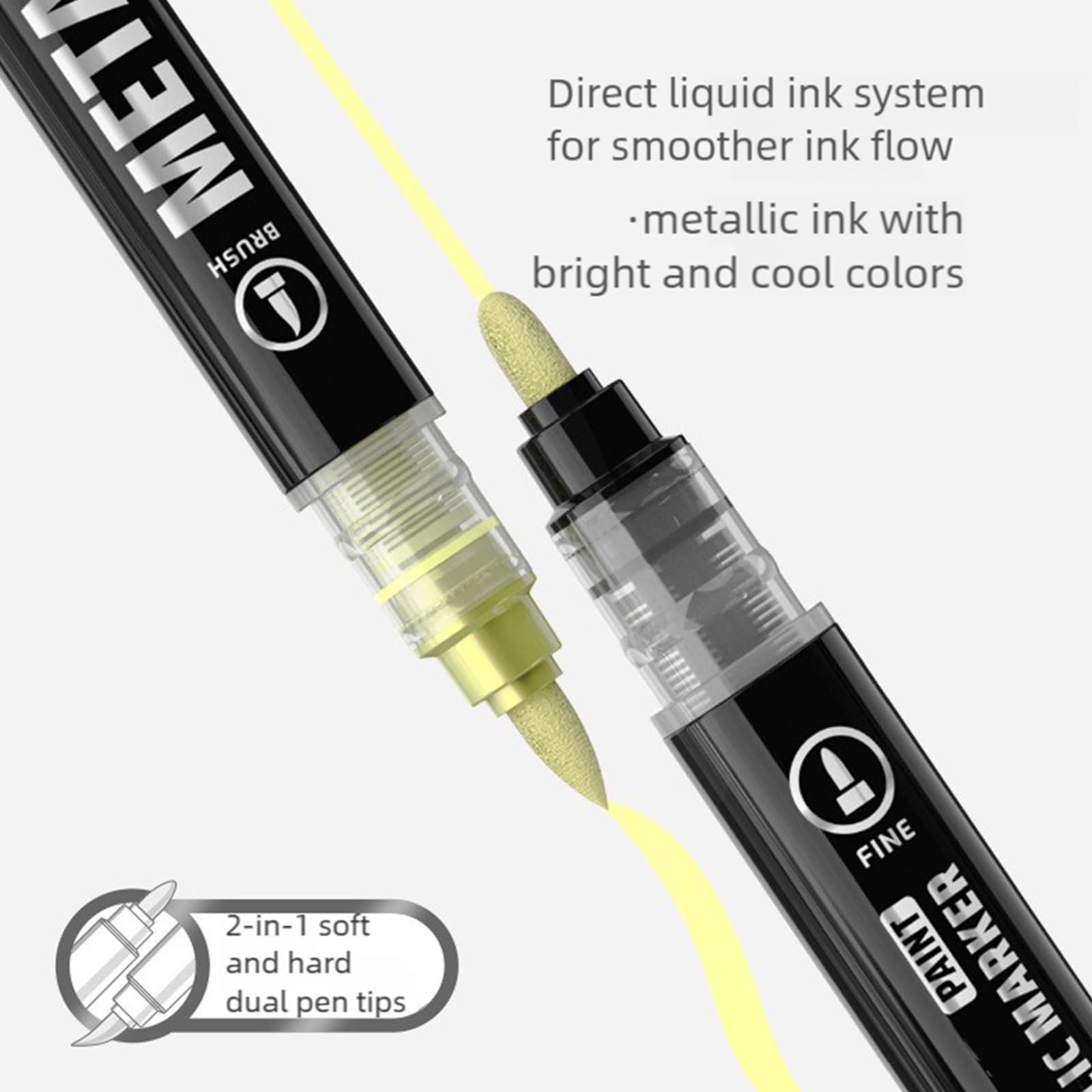 Marqueur de peinture métallique à double pointe - Stylo de peinture acrylique liquide pour dessin sur papier, pierre, roche, toile, bois, verre