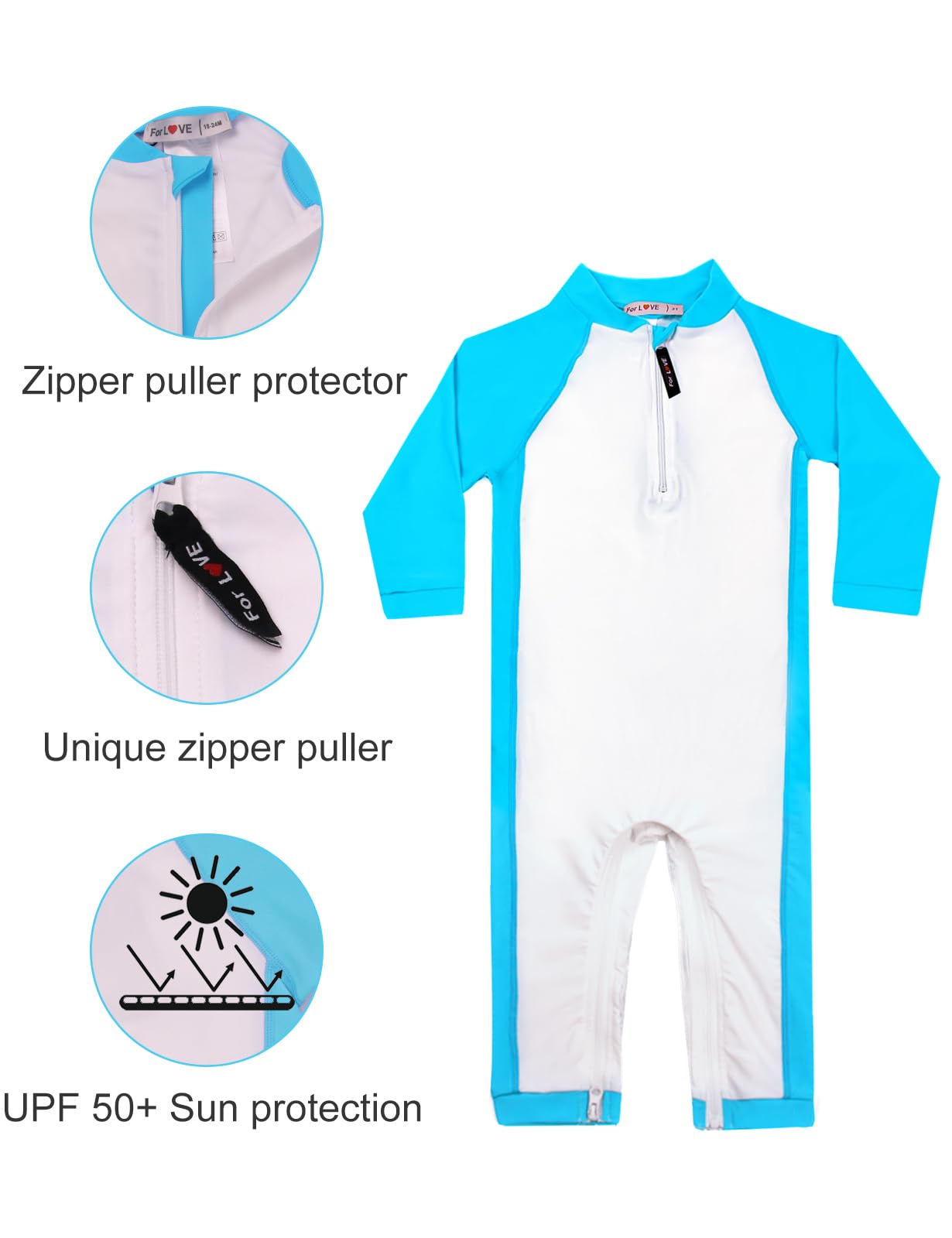 weVSwe Baby Toddler Boy Swimsuit Long Sleeve Baby Swimwear UPF 50+ Sun Protection Rash Guard Swimming Costume with Crotch Zipper 0-3 Years — view 158