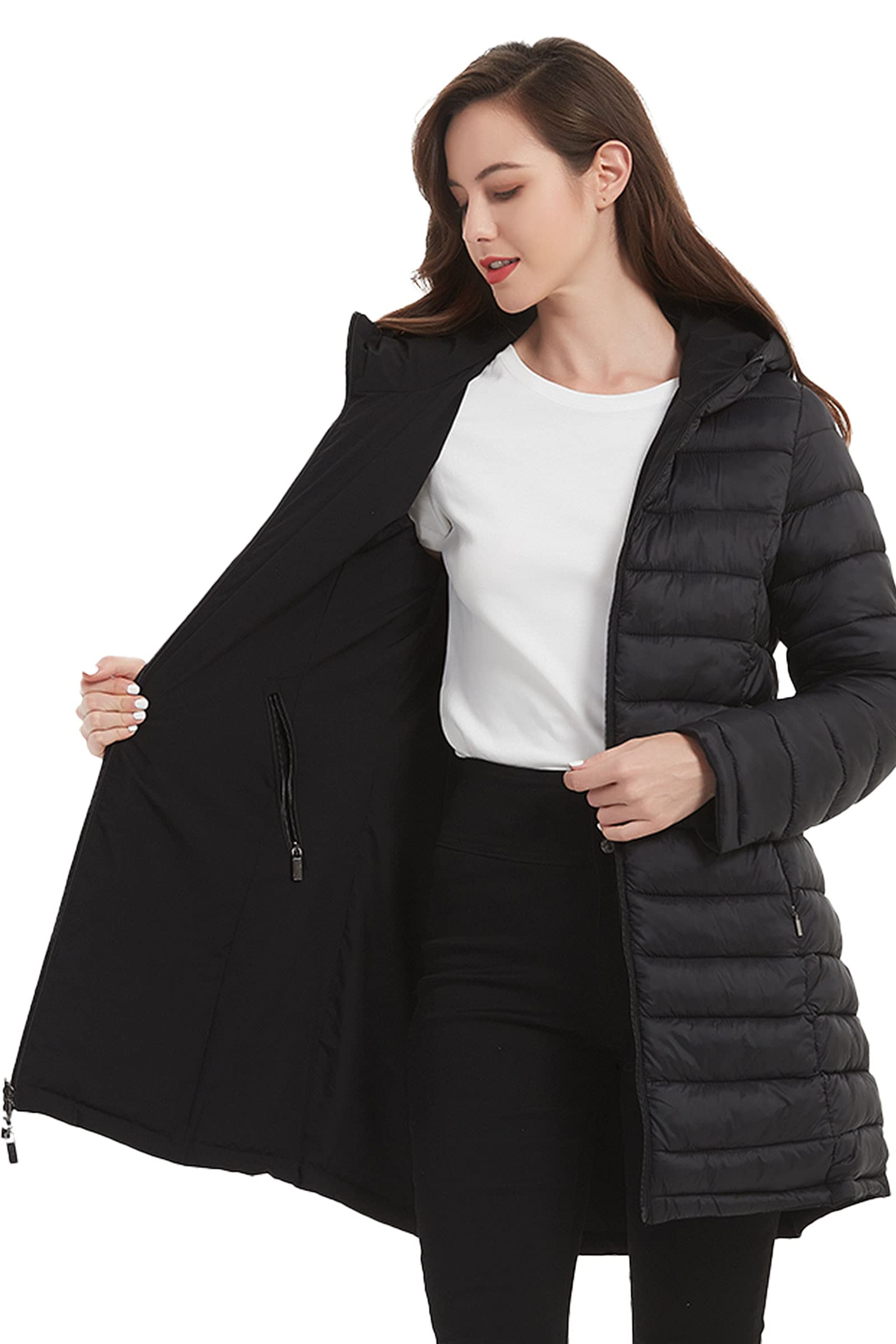 Giolshon Donna Puffer Giacca Reversibile Vestiti Invernali Caldo Trapuntato Leggero Lungo Cappotto a Bolle Imbottito con Cappuccio