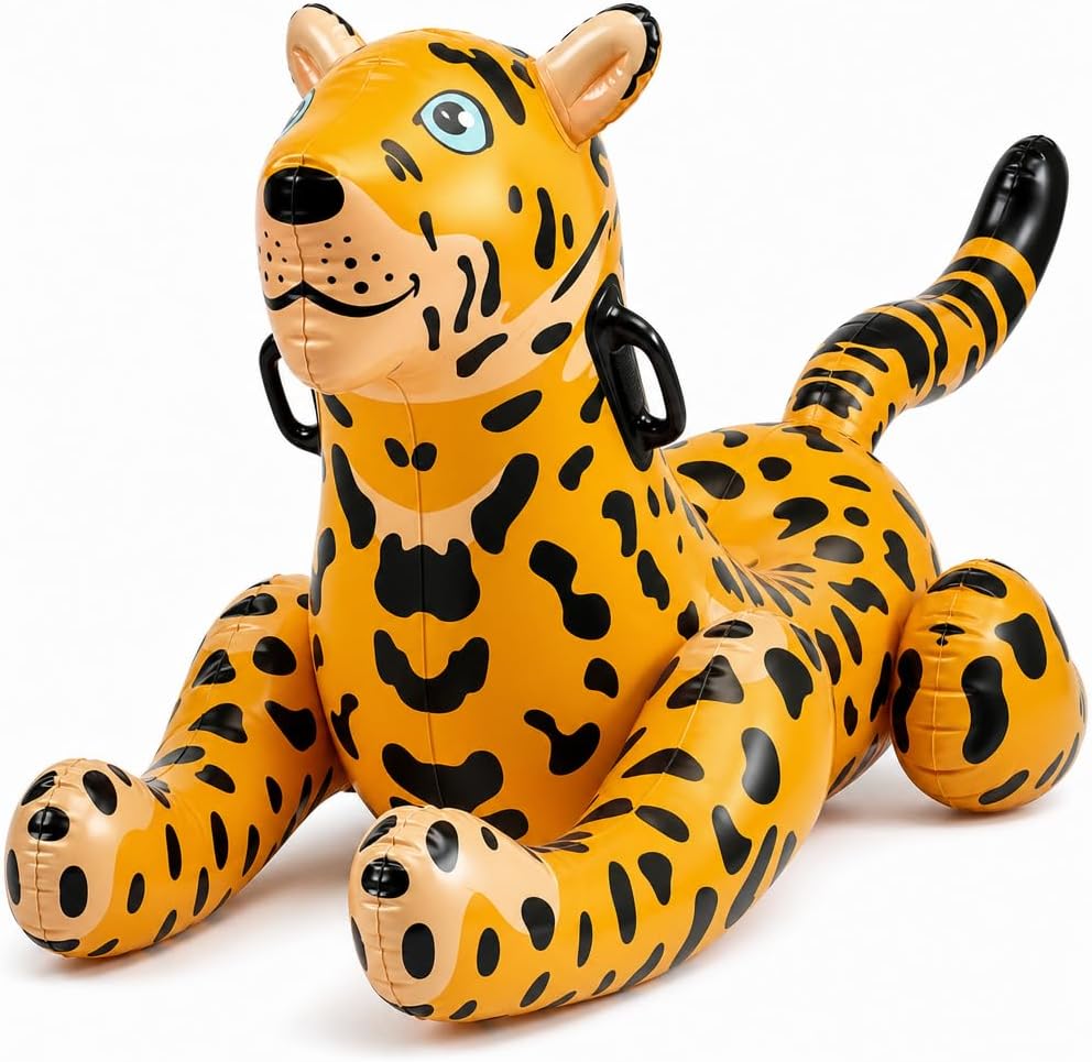 Inflatable Leopard Pool Float Ride-On with Handles for Kids & Summer Fun | Large Animal Pool Float for Swimming Pools, Beach Trips, Tropical Parties, Water Play, Vacation Fun & Pool Decorations