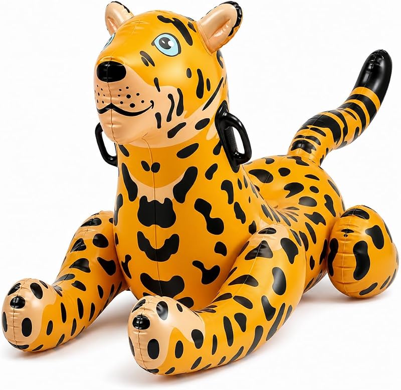 Inflatable Leopard Pool Float Ride-On with Handles for Kids & Summer Fun | Large Animal Pool Float for Swimming Pools, Beach Trips, Tropical Parties, Water Play, Vacation Fun & Pool Decorations