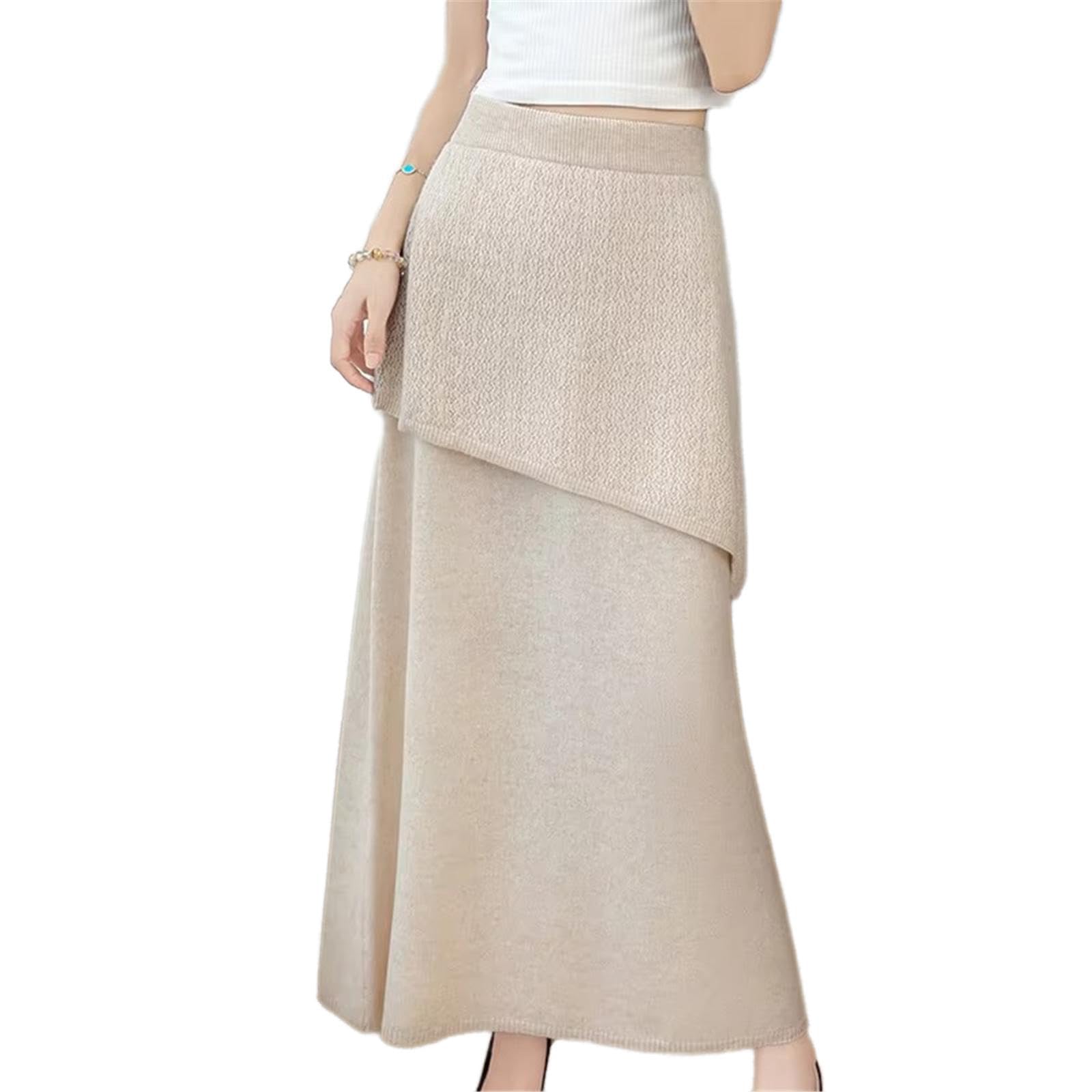 Gonna midi da donna in maglia a vita alta, a trapezio, autunno-inverno