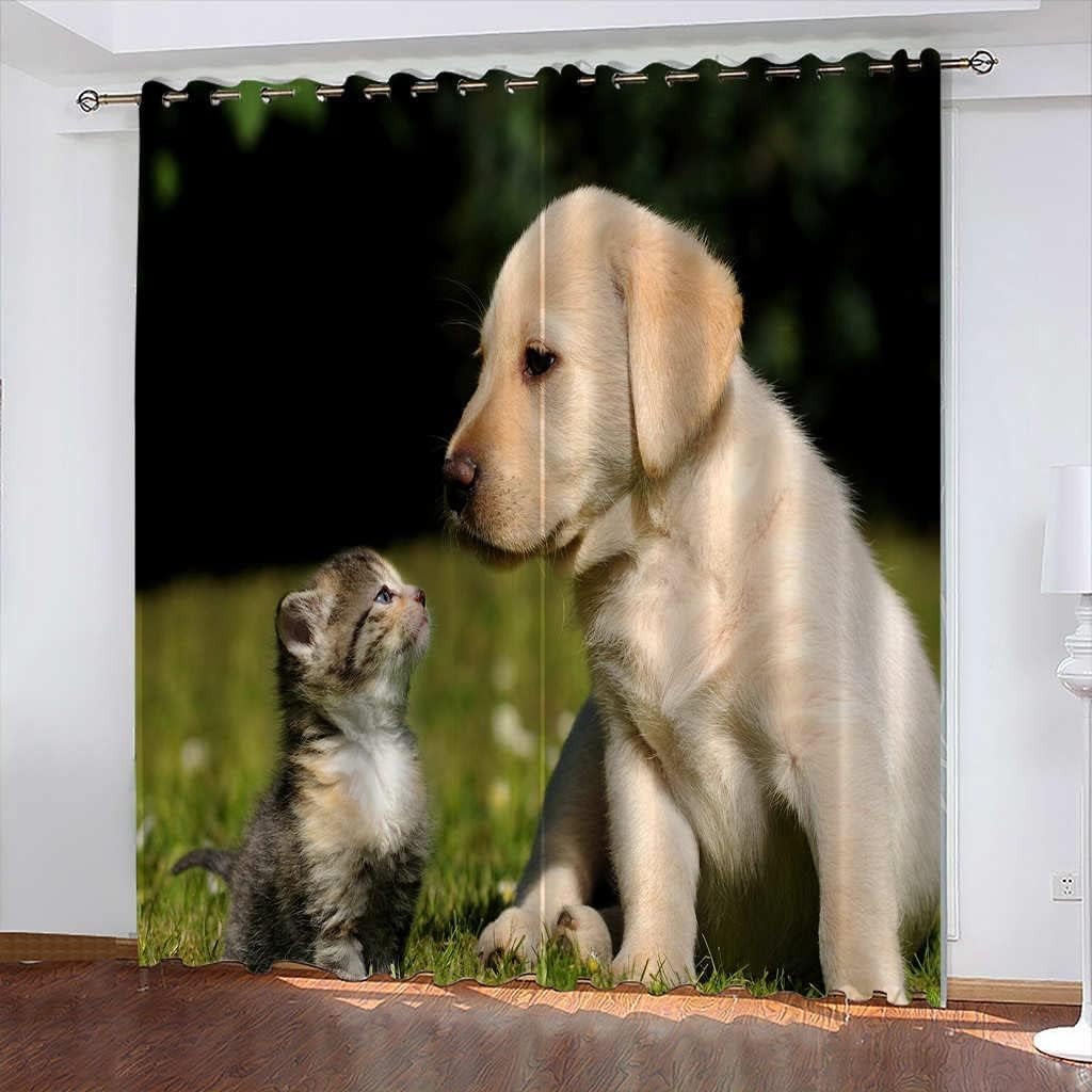 Rideaux plissés occultants et thermiques motif chien 3D pour fenêtre