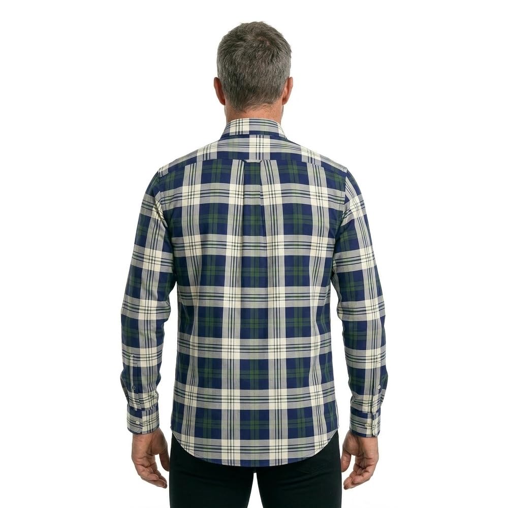 FYNCH-HATTON Camicia in cotone con grande motivo a quadri e colletto button-down