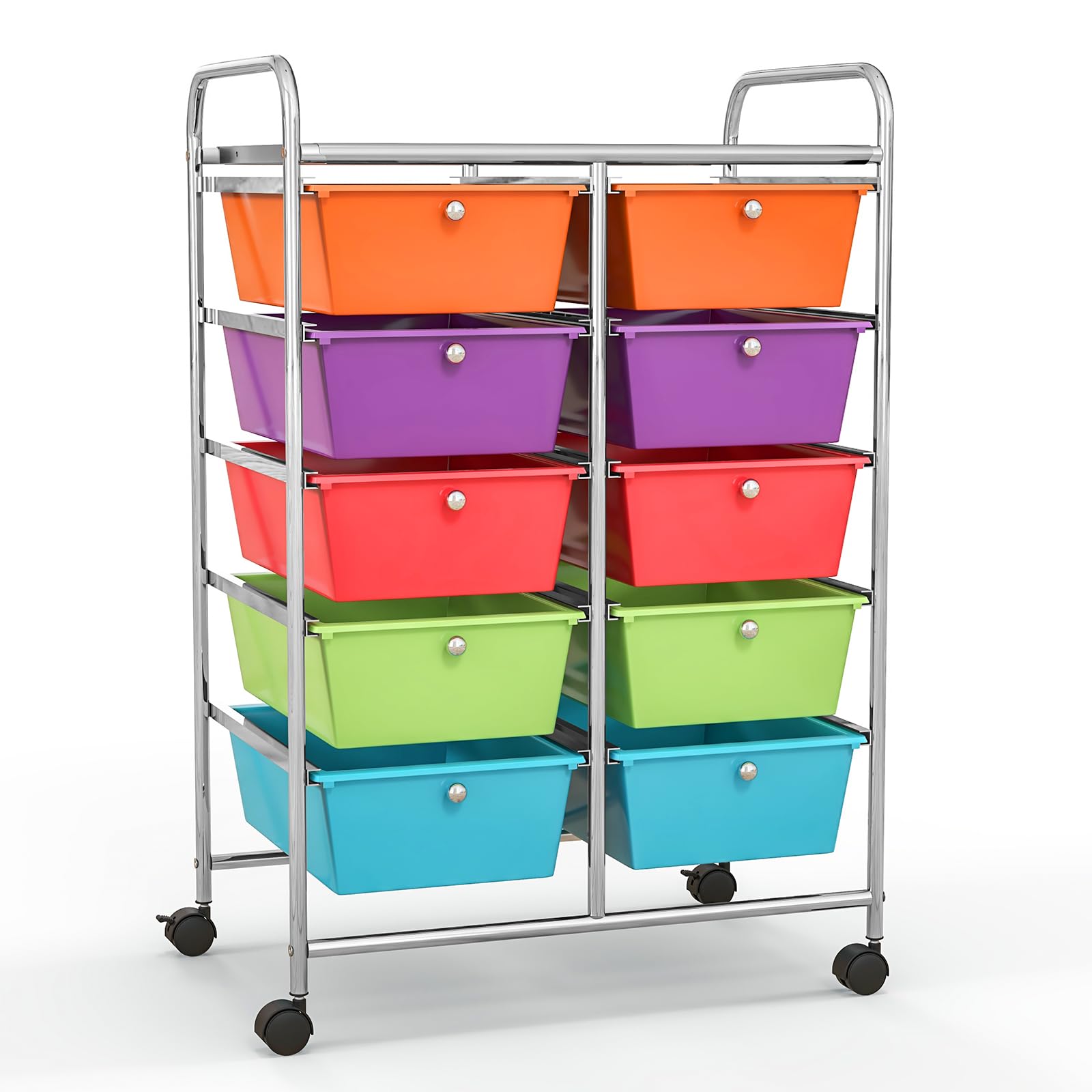 KOMFOTTEU Chariot de Rangement à 10 Tiroirs, Meuble Tiroir à Roulettes verrouillage, Chariot en plastique, Chariot organisateur, pour Bureau, Salle de Bains, Salon (Coloré)