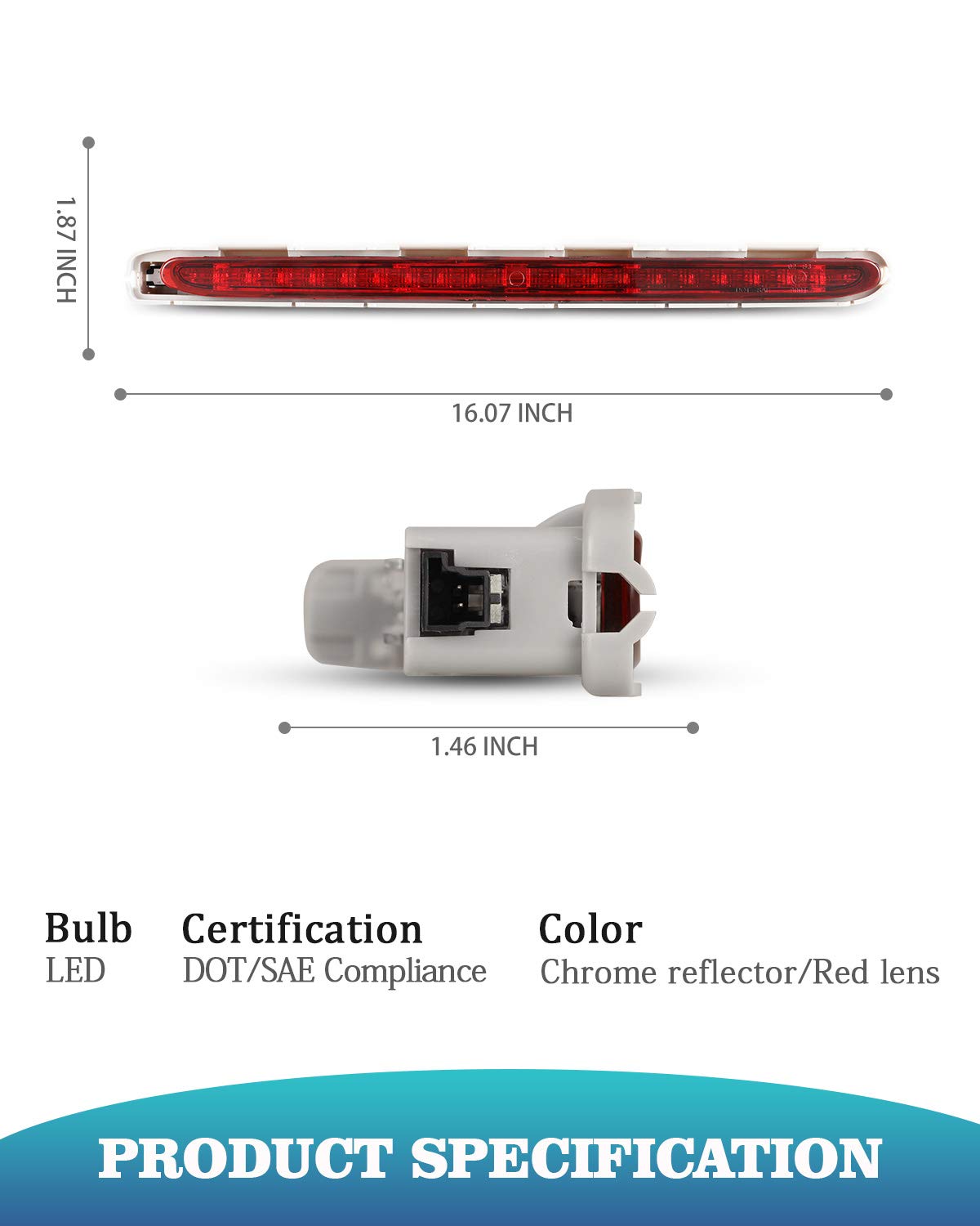 AMSPARC LED Third Brake Stop Light For Mercedes Benz W211 E-Class 2003-2006 – Black Housing, Red Lens