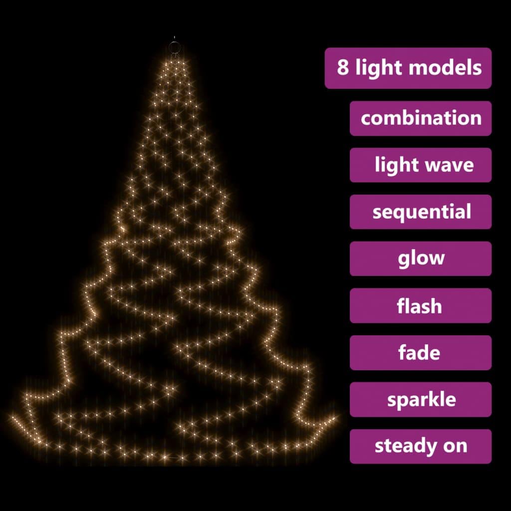 vidaXL Árbol de Pared, Árbol con Gancho Metálico 260 LED, Luces de Decoración de Navidad, Cadena LED de Pared para Fiestas, Blanco Cálido 5 m