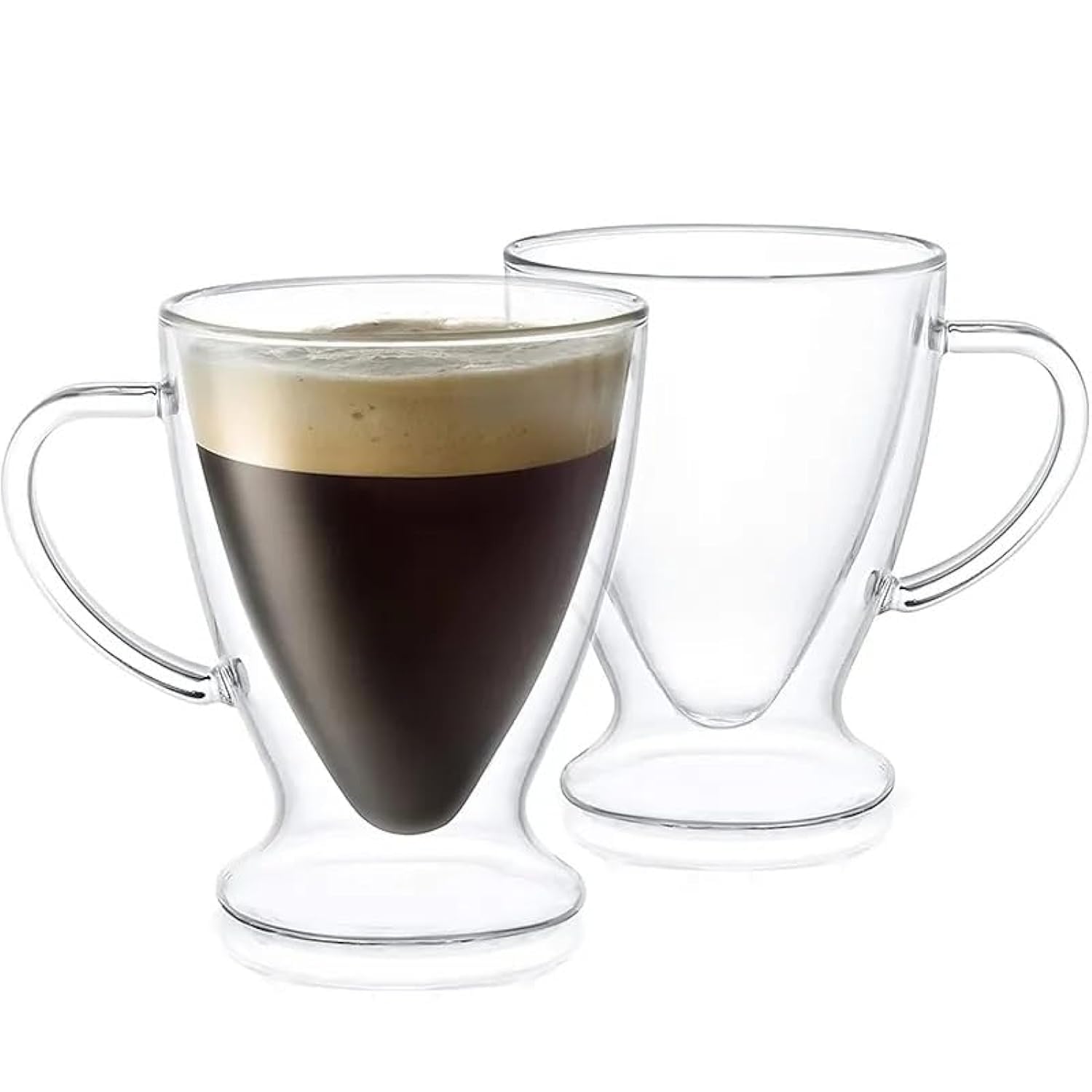 Double Walled Irish Glass Coffee Mugs with Handle,Insulated Layer Coffee Cups,Clear Borosilicate Glass Mugs,Perfect for Cappuccino,Tea,Latte,Espresso,Hot Beverages Set of 2 300 ML