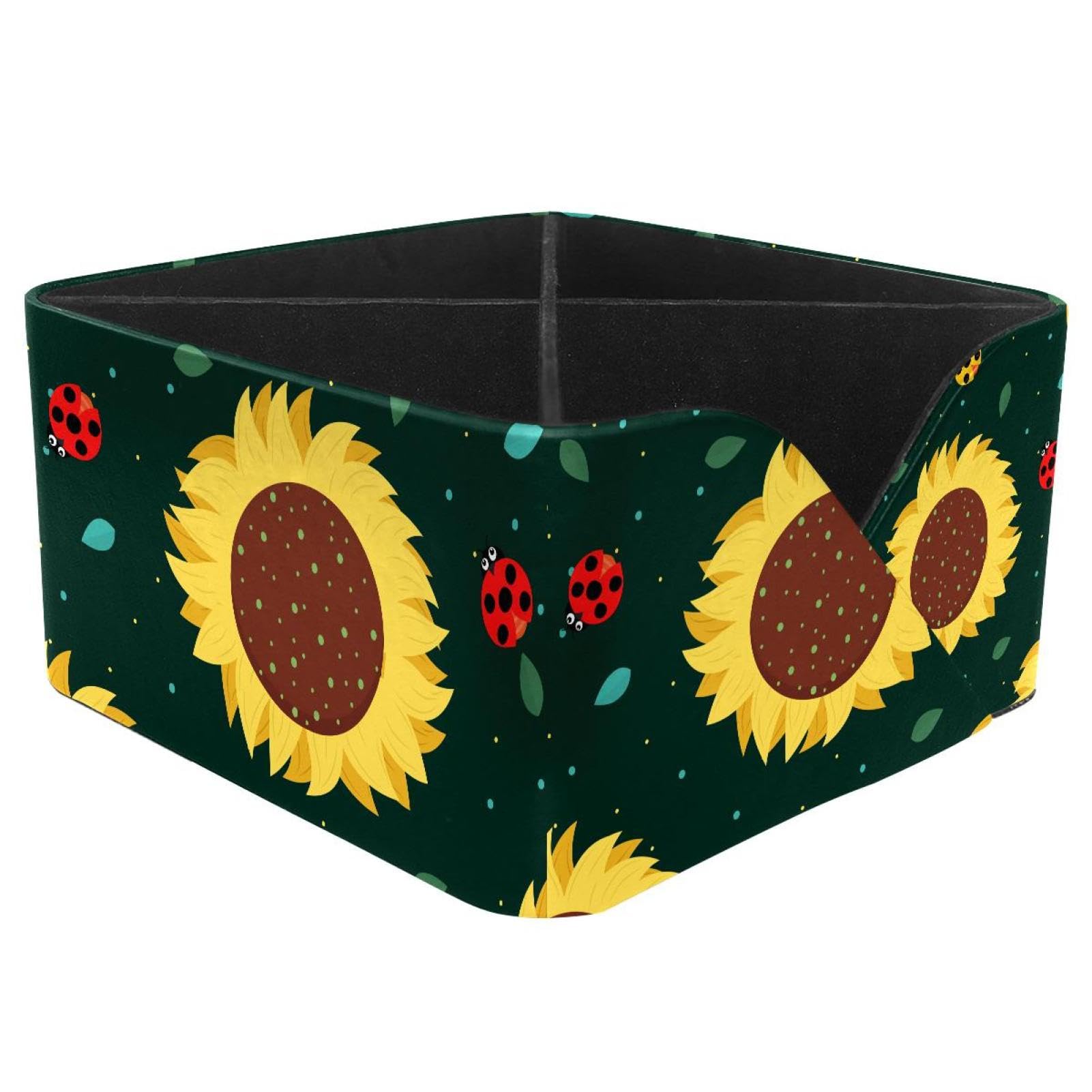 KengjuTesu Sunflowers Ladybirds Desktop Organizer Pen Holder, Rectangular Pencil Cup for Office, Study and Makeup Stations