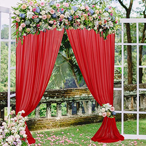 Fotsharer Red Sheers Curtains Drapes Chiffon Drapery Fabric Sheer Party Backdrop Curtains 10 Foot 2 Panels Window Scarf Curtains 120 Inch Long X 29" Wide Arch Draping Fabric For Wedding Ceiling Decor #TOP1