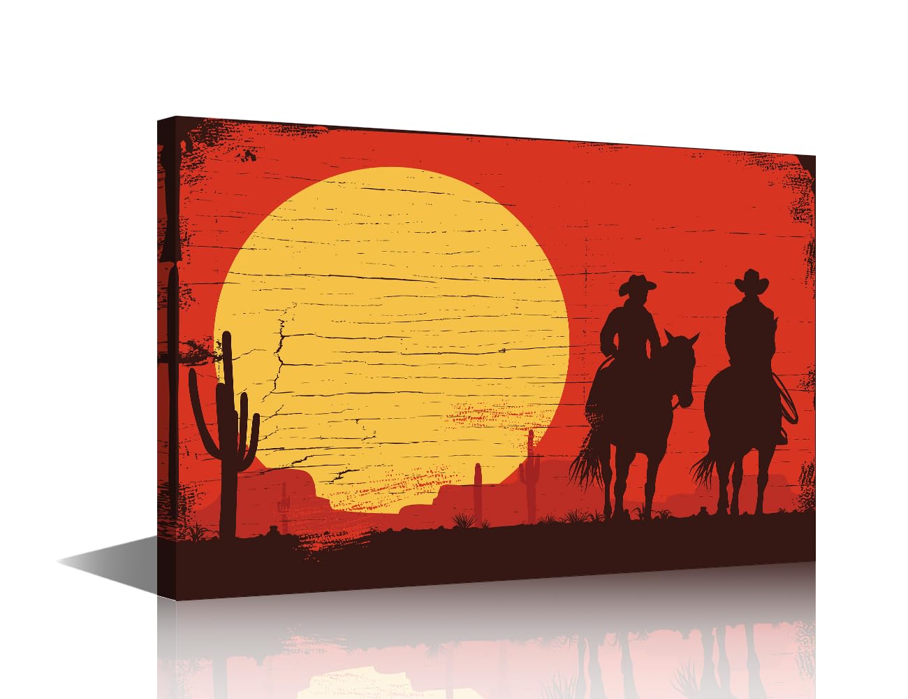 Framed Wall Art 1 Panels Silhouette of Cowboy Couple Riding Horses Pictures Print on Canvas for Living Room Bedroom Decoration, Stretched Framed Gallery-Wrapped Ready to Hang, 36" Wx24 H