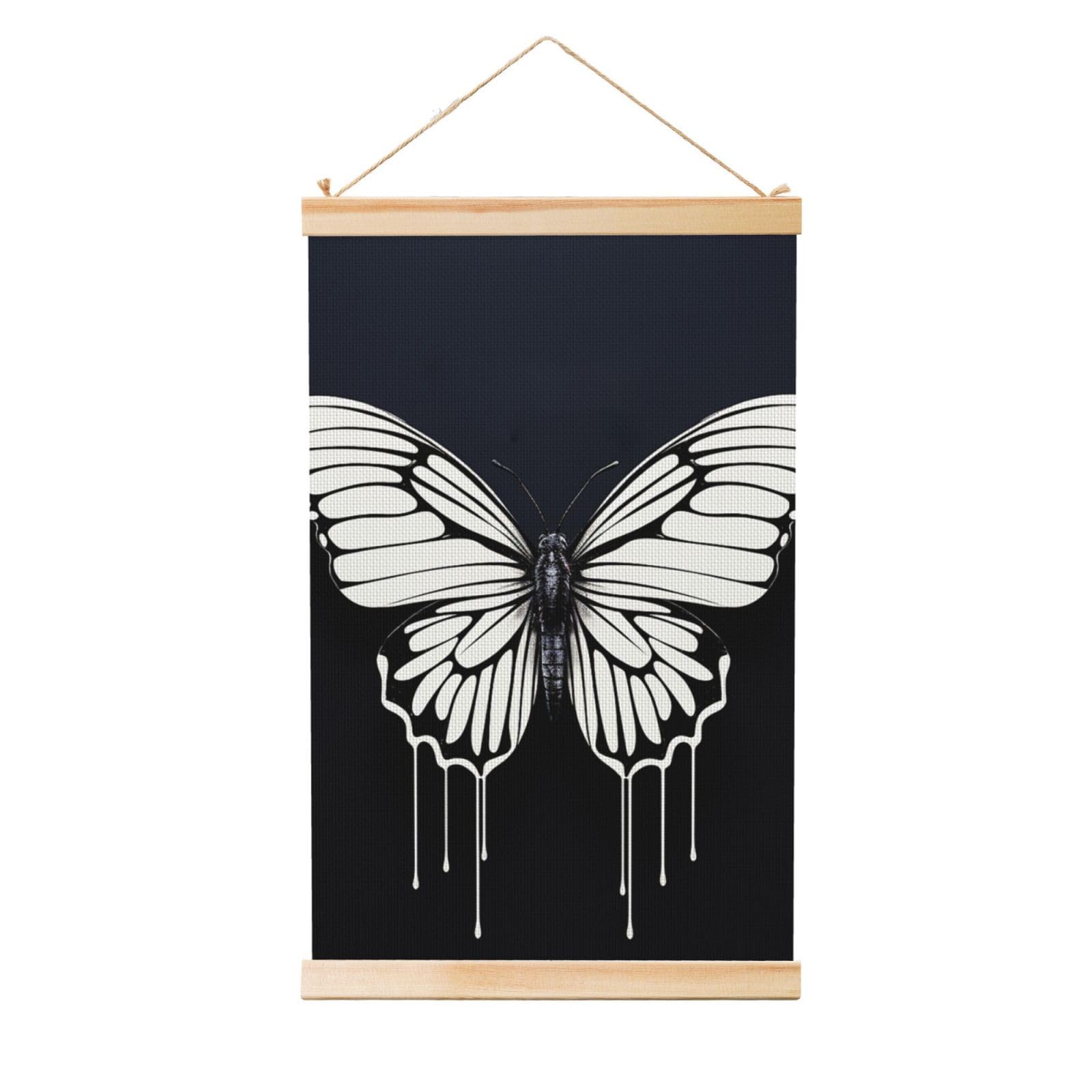 Imprimé papillon rétro pour salon chic avec cintre en bois mural à suspendre - 8