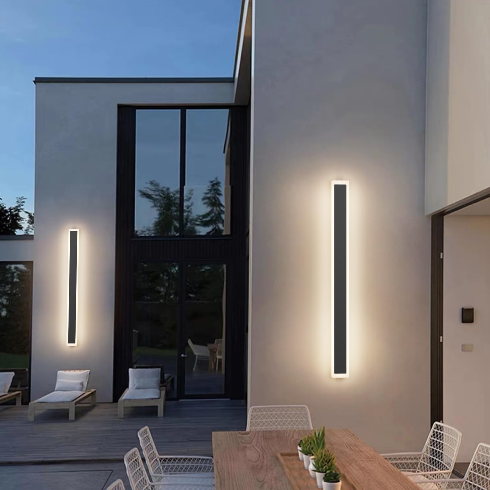 Tipace Modern LED Outdoor Sconce 39.4IN 30W Black Exterior Wall Light Fixture 2pack Long Outdoor Wall-Mounted Lamp Fixture with Frosted Acrylic for Patio,Porch,Courtyard (4000K)