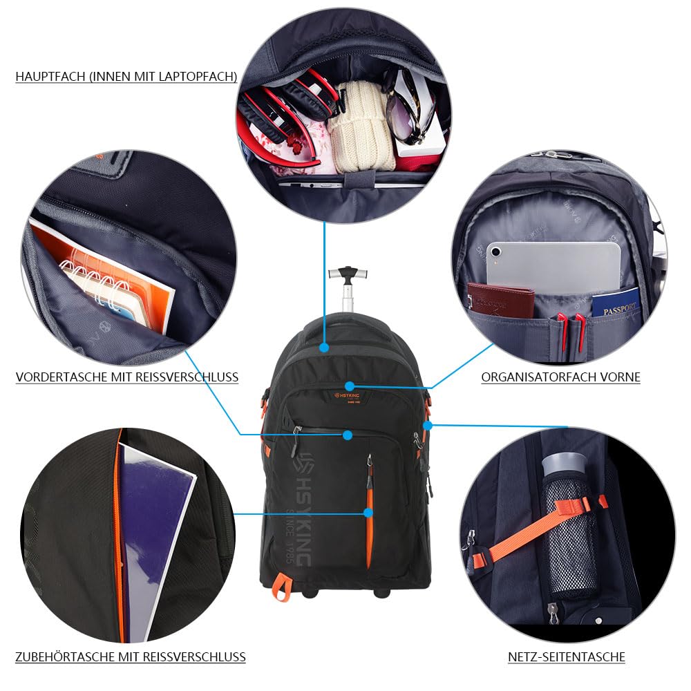 AOKING Zaino impermeabile per computer portatile da 22 pollici con ruote grandi per affari, studenti universitari e pendolari da viaggio, 22 Pollici, Borsa per laptop con ruote grandi