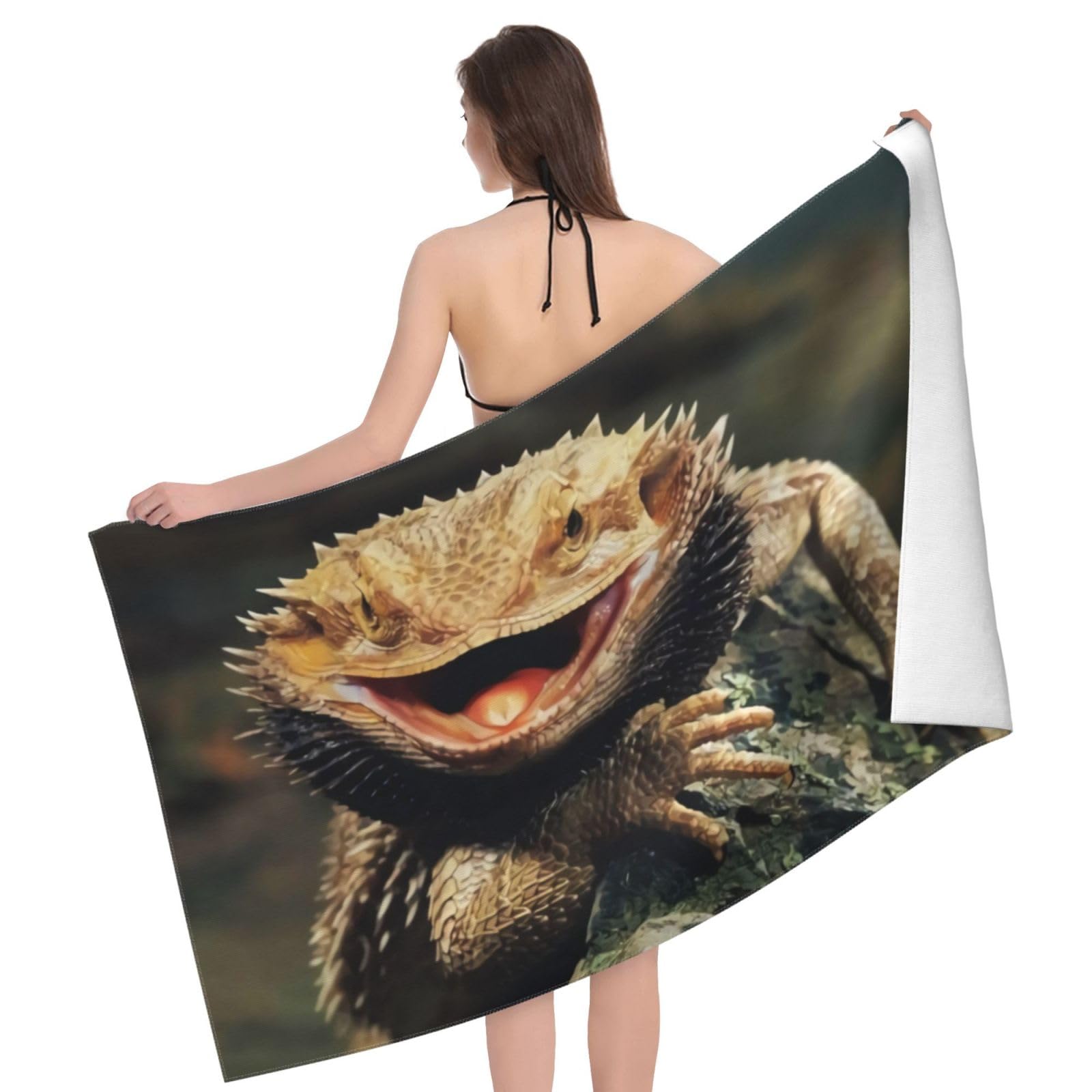 HF HSFEO Beach Towel Microfiber Absorbent Quick Dry Bath Towel 32" x 52" Sand Proof Beach Blanket for Travel Swimming Pool Camping Picnic Yoga Gym Sports for Men Women Bearded Dragon Lizards