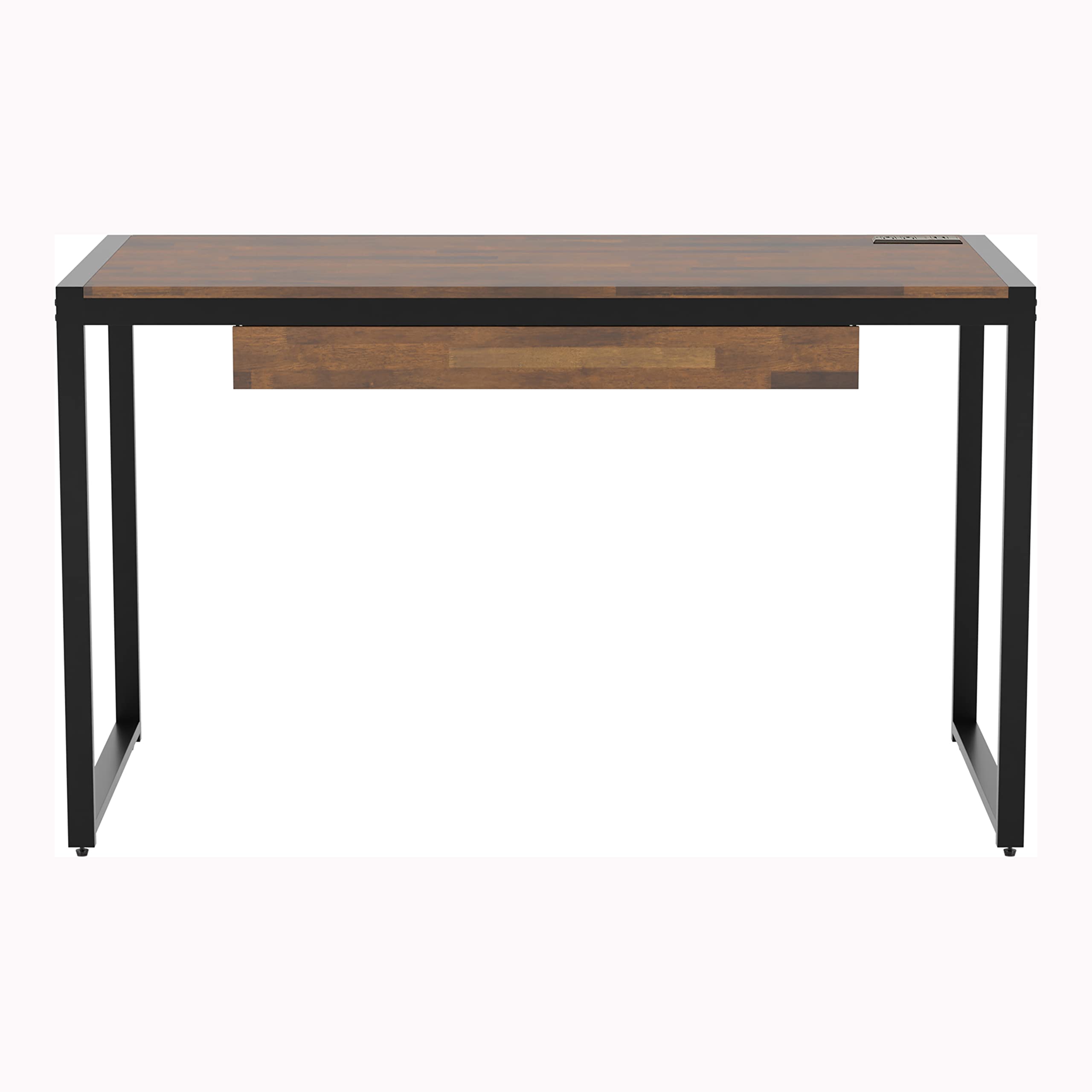 HOMES: Inside + Out Siggers Industrial 1-Drawer Metal USB Port 51 in. Desk for Study Room, Home Office, Living Room, Sand Black and Natural Brown