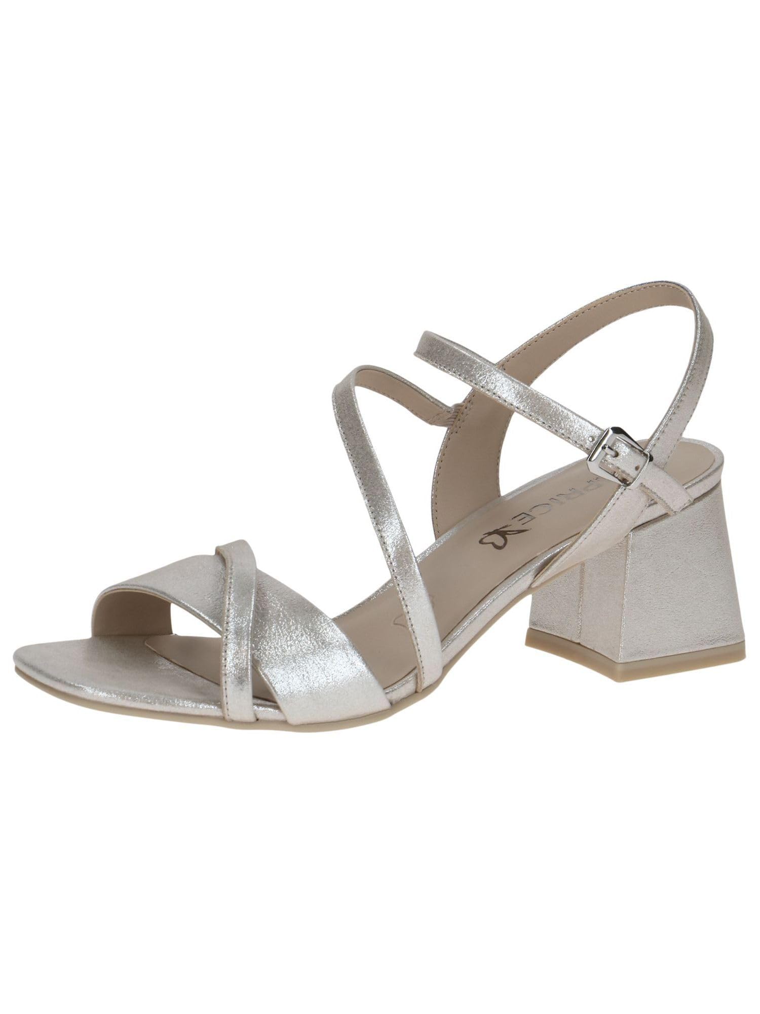 CAPRICE Women's Leather Heeled Sandals Festive, Silver (Taupe Sue.Met.), 6 UK