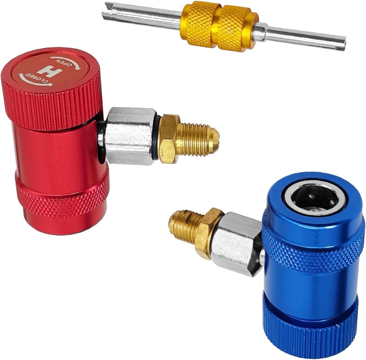 Adaptateur r1234yf,Connecteur Rapide, Aluminium Connecteur Rapide R1234yf adaptateur de port de service de climatiseur à coupleurs rapides professionnels adapté aux réfrigérants