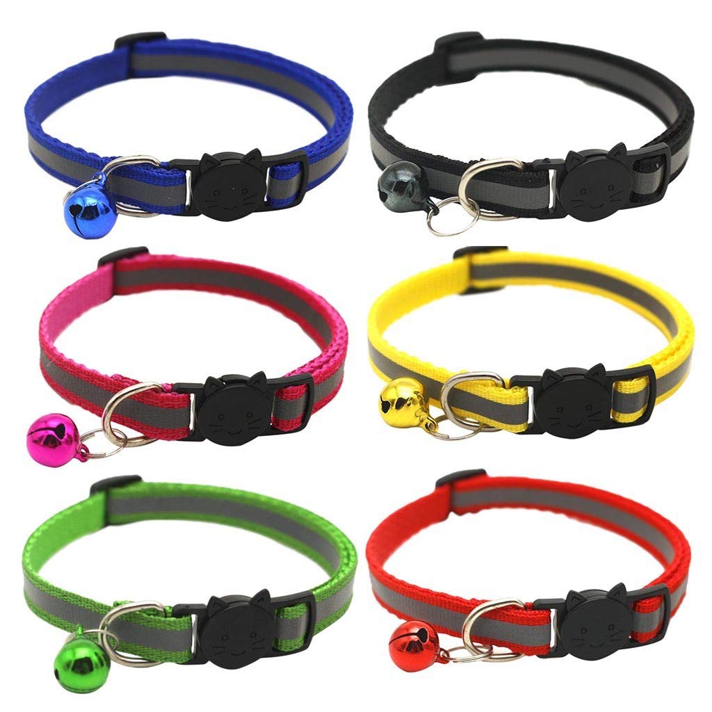 IEason 6PC Reflective Cat Collars Safety Quick Release with Bell- Adjustable 19-32cm