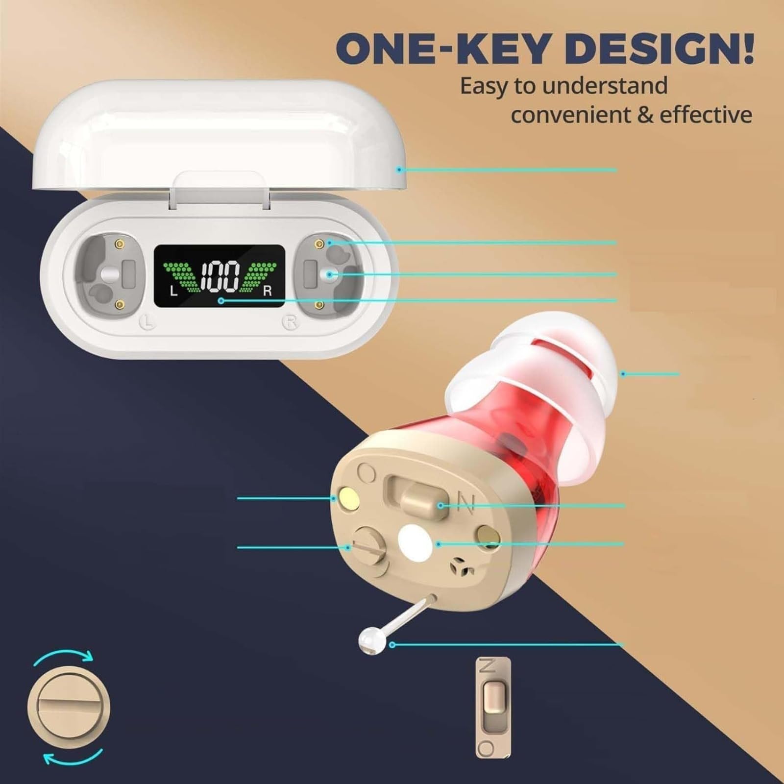 Generico Recargable para personas mayores - Pareja personal digital (CIC) PSAP Intraauricular de sonido superior, reducción inteligente del sonido, visualización de potencia