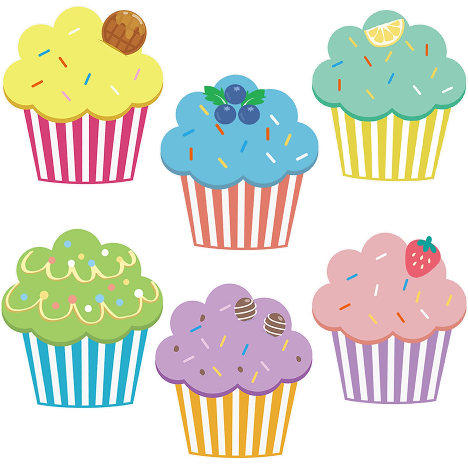 Vuzvuv 90Pcs 5In Cupcake Paper Cutouts with 180Pcs Glue Points,Cup Cake Cut Outs Bulletin Board Decorations for Birthday Party Theme Decor Supplies