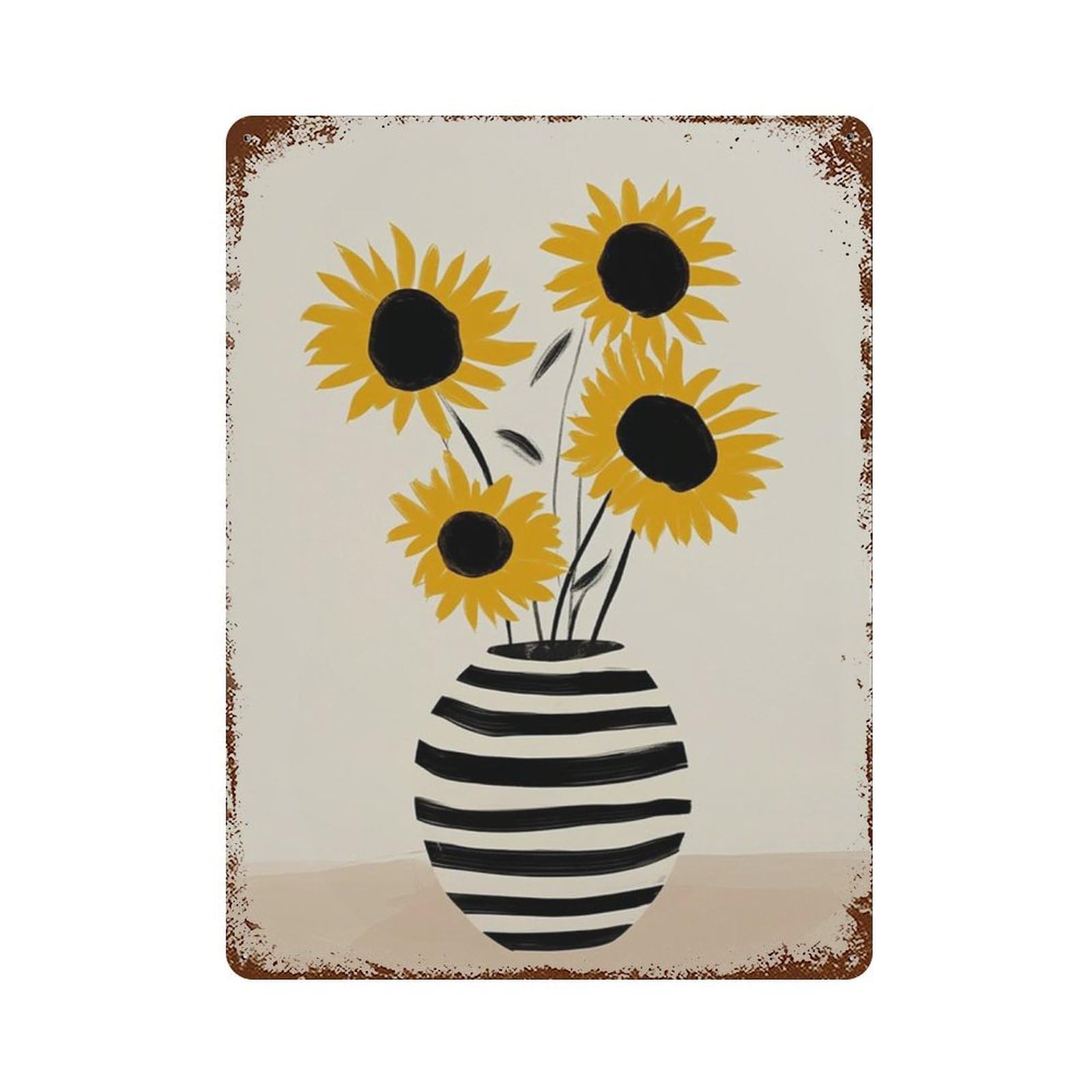 xiaoxiaoshen Sunflower Vase Minimal Floral Modern Botanical Wall Decor Art Metal Tin Poster Modern Home Decor Art Home Bar Shop Decorations Vintage Sign 40x30cm