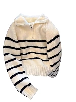 Womens Pullover Sweater Casual Striped Color Lapel Long Sleeve Knit Sweater Top