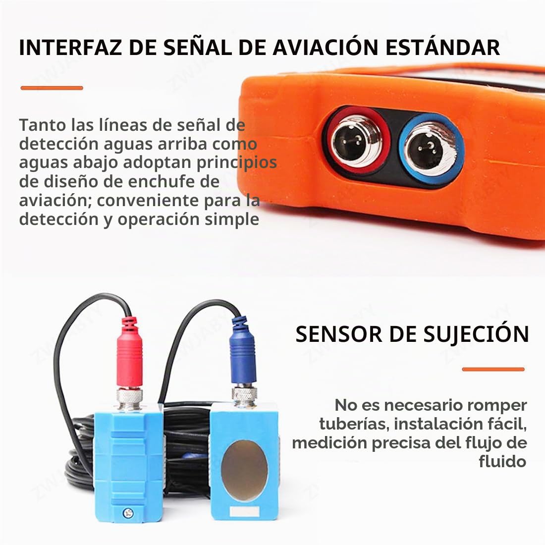 Caudalímetro Ultrasónico Portátil,Medidor De Flujo Ultrasónico Digital,Precisión ±1% con Registrador De Datos,Medidor De Flujo De Agua Líquido,Transductor Estándar,-30~90°C,DN300-DN6000