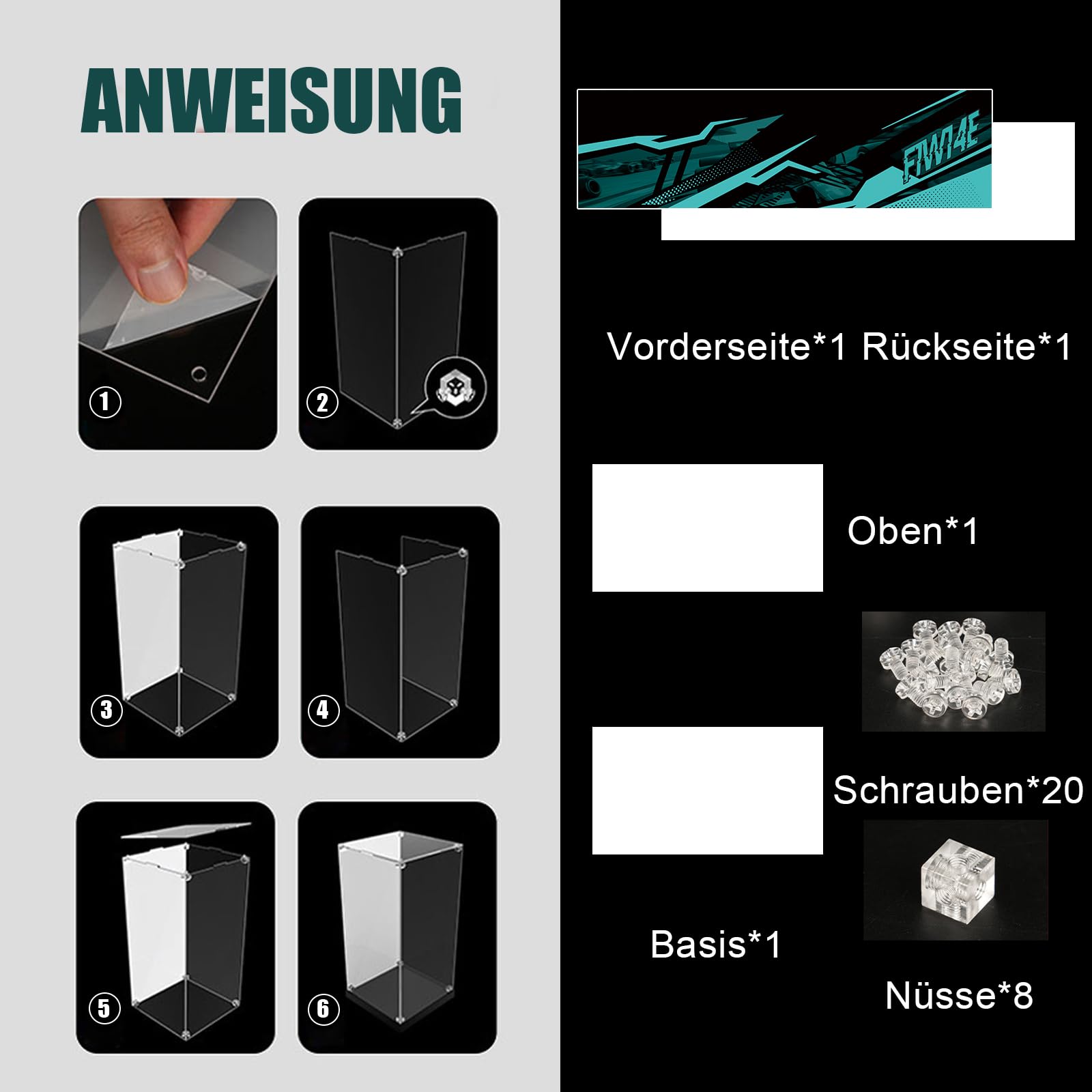 Acryl-Display-Vitrine für Lego 42171 Technic Mercedes-AMG F1 W14, verdickte Acryl-Display-Box mit klarem Hintergrund, staubdichte Display-Vitrine Kompatibel mit Lego 42171 (nur Box, Keine Modelle)