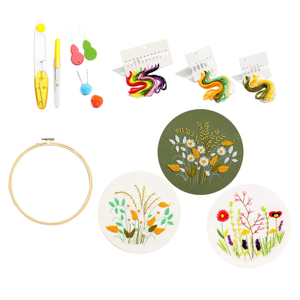 Stamped Embroidery Starter Kit Cross Stitch DIY Kit Wood Hoop Small Daisy