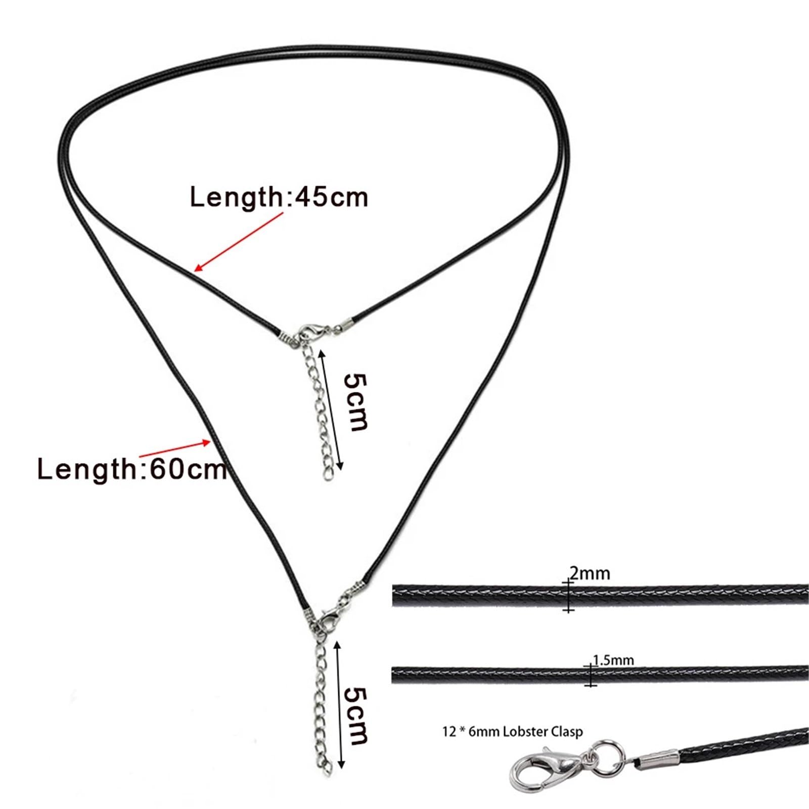 Cordón for collar, 100 unidades de cuerda trenzada ajustable de 1,5 mm de diámetro for fabricación de joyas, suministros for pulseras y collares DIY(Peacock Blue,45cm Rhodium 1.5mm)