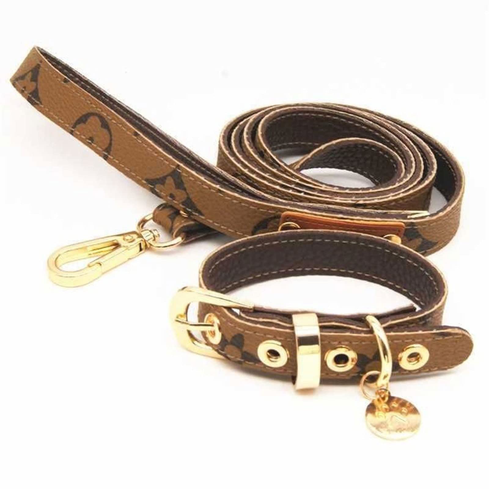XIANGFAGS Laisse Chien Ensemble de Collier for Chiens Kitten Dog Leash Harnais Designer Bouledogue personnalisé Petit Cuir véritable for Une Main Douce
