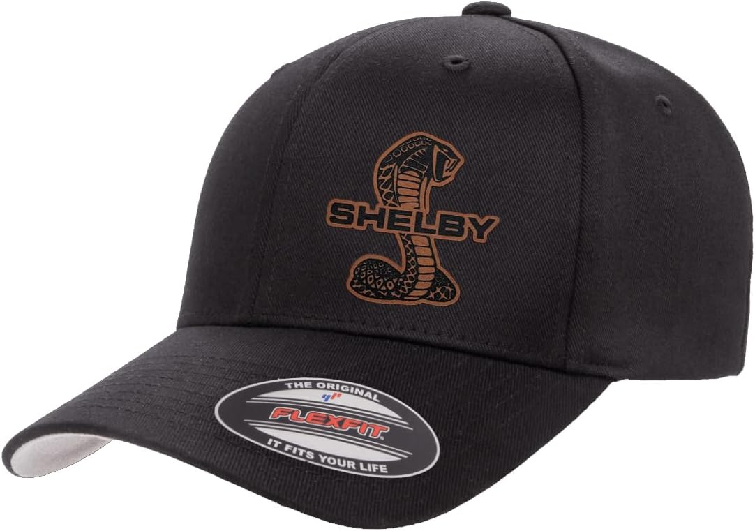 Shelby Cobra Snake Logo Side Panel Leather Laser Engraved Patch Athletic Baseball Fitted Hat Cap