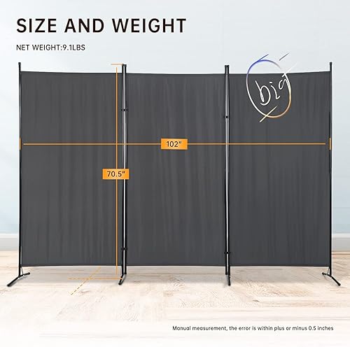 Miniatura 7 de Divisores de habitación 3 paneles plegables de privacidad de 6 pies divisor portátil de pared separador de habitación independiente para separador