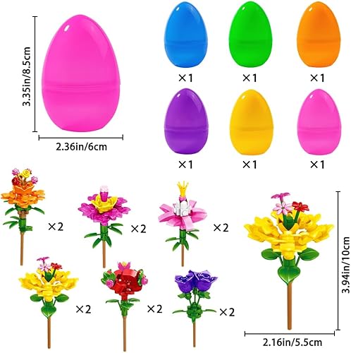 Miniatura 2 de DIYDEC Bloques de construcción de flores de Pascua con huevos de Pascua, juguetes de bloques de construcción para recuerdos de fiesta, juguetes de