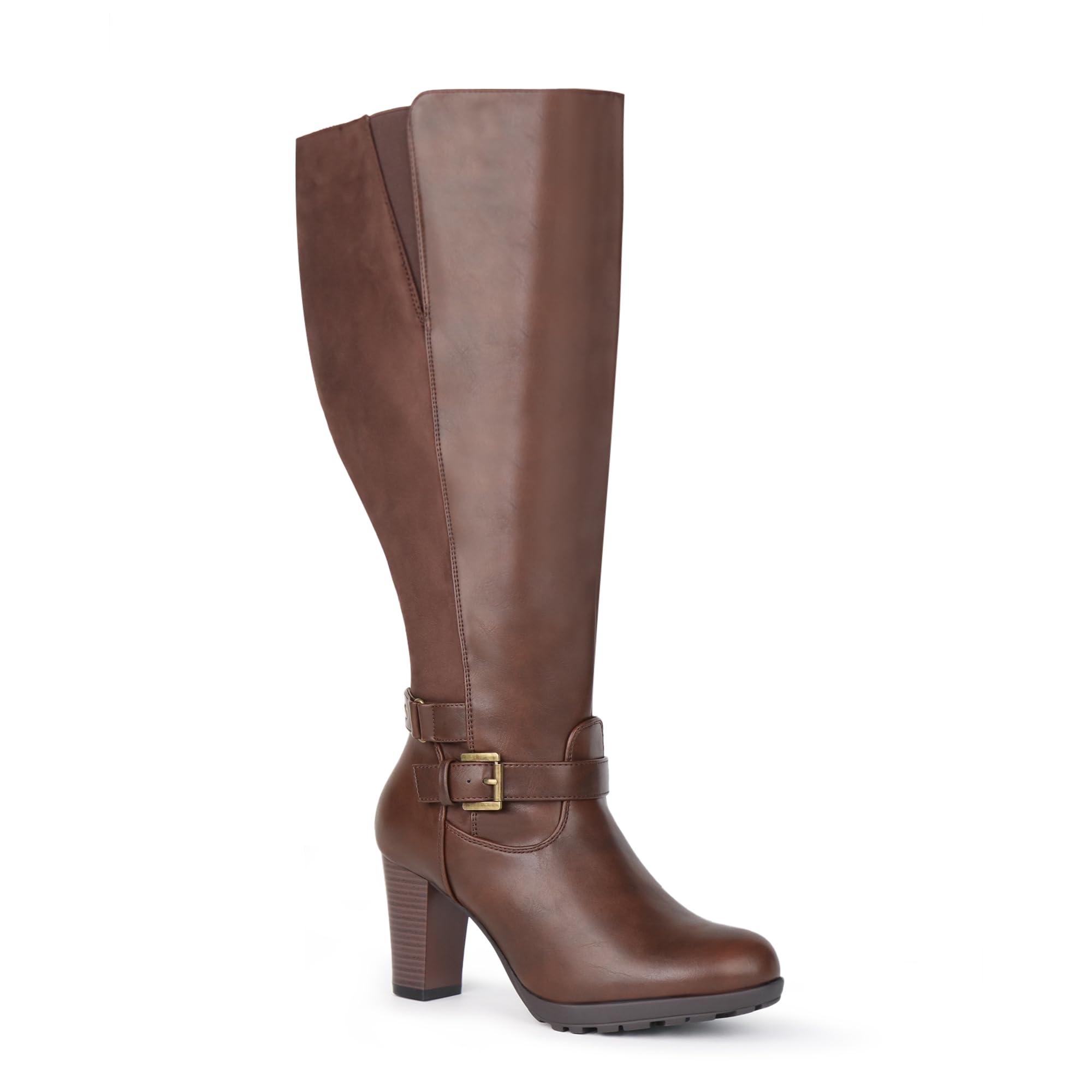 Botas de tacón alto con hebilla de tobillo para mujer, talla grande