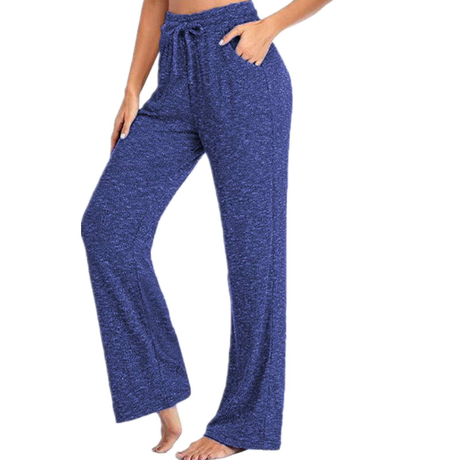 ANBID Ordinary Straight Pants Work Pants Womens Elastic Business Office Casual Pants with Pockets Blue M