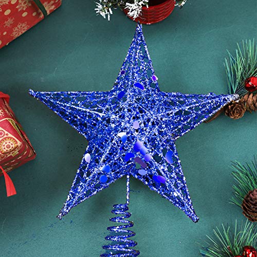 Uratot Glittered Christmas Tree Topper Metal Christmas Treetop Hallow Wire Star Topper For Christmas Home Decoration (8 Inches, Blue) #TOP5