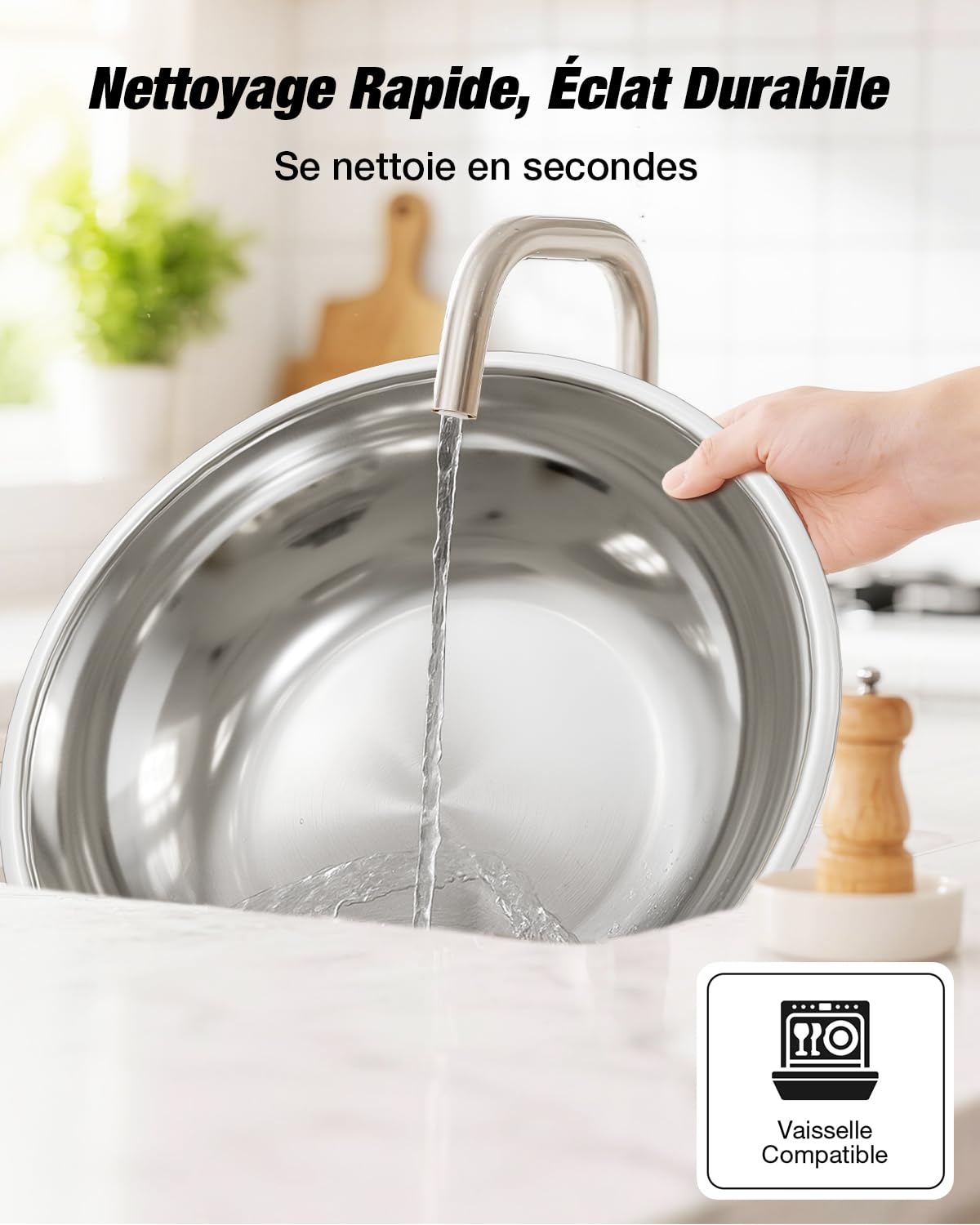 WARMOUNTS Lot de 4 Chafing Dish 5 L, Ronds Réchaud à Buffet avec Couvercle en Verre, Buffets Chauffants en Acier Inoxydable Idéal pour Fêtes, Événements, Mariages, Dîners, Noël et Camping