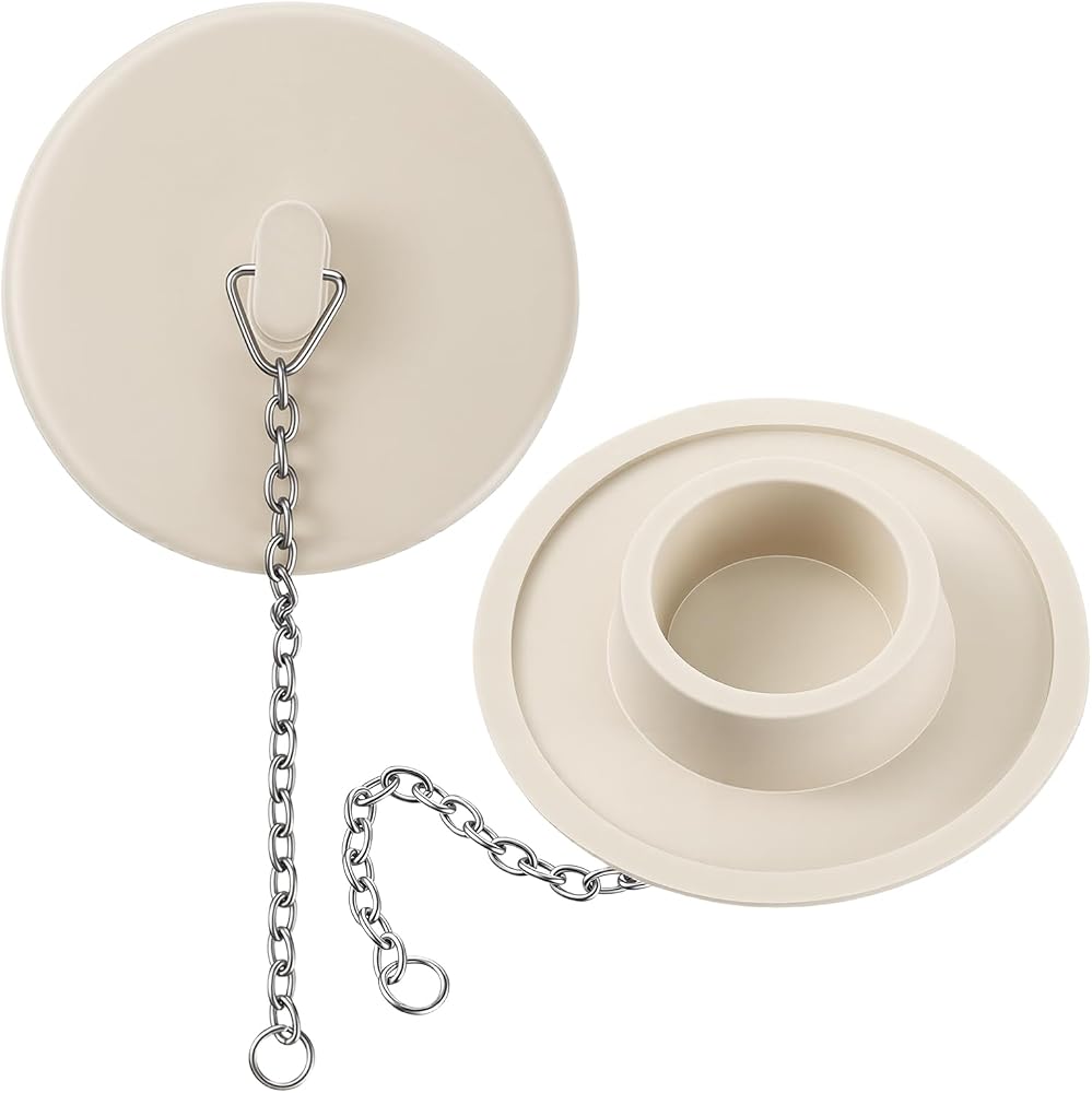 욕조 스토퍼 고무 배수 플러그 2개, 38.1cm(15인치) 스테인리스 스틸 비즈 체인 욕조 스토퍼 욕실 플러그 3.8cm(1.5인치)에서 5.1cm(2인치) 욕실 세탁 싱크대 주방에 적합 (화이트) — 사진 1