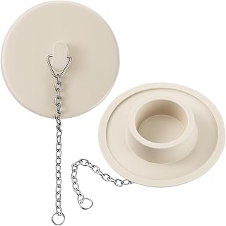 욕조 스토퍼 고무 배수 플러그 2개, 38.1cm(15인치) 스테인리스 스틸 비즈 체인 욕조 스토퍼 욕실 플러그 3.8cm(1.5인치)에서 5.1cm(2인치) 욕실 세탁 싱크대 주방에 적합 (화이트)