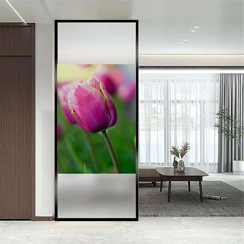 Miniatura 3 de Adhesivos para ventana, calcomanías de vidrio electrostático, película de privacidad y protección de la luz, película de acuarela, flores, tulipán,
