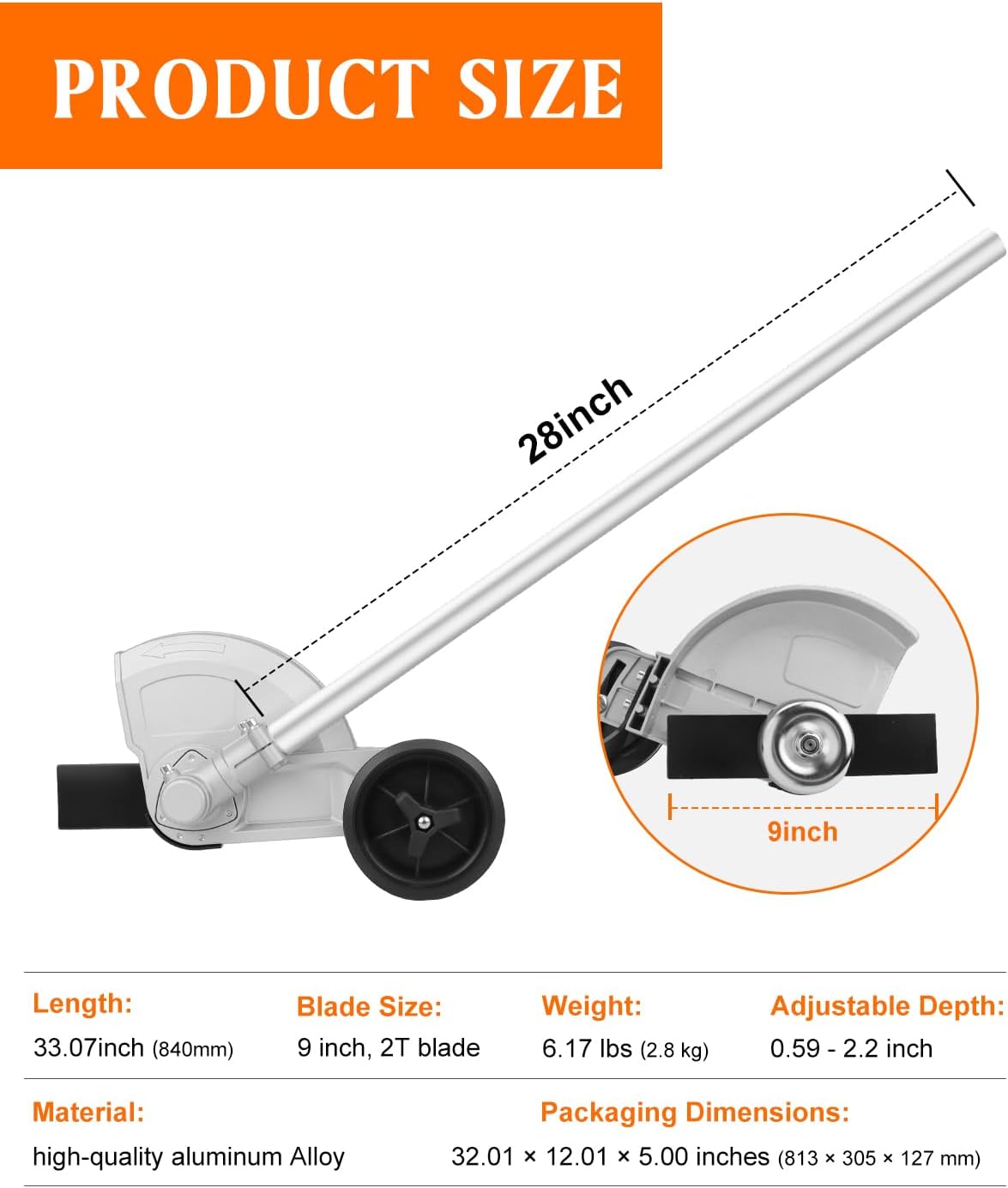 Upgraded Edger Attachment 9" 2T Cutting Blade Lawn Tool up to 2.2" Depth Adjustable Widely Compatible