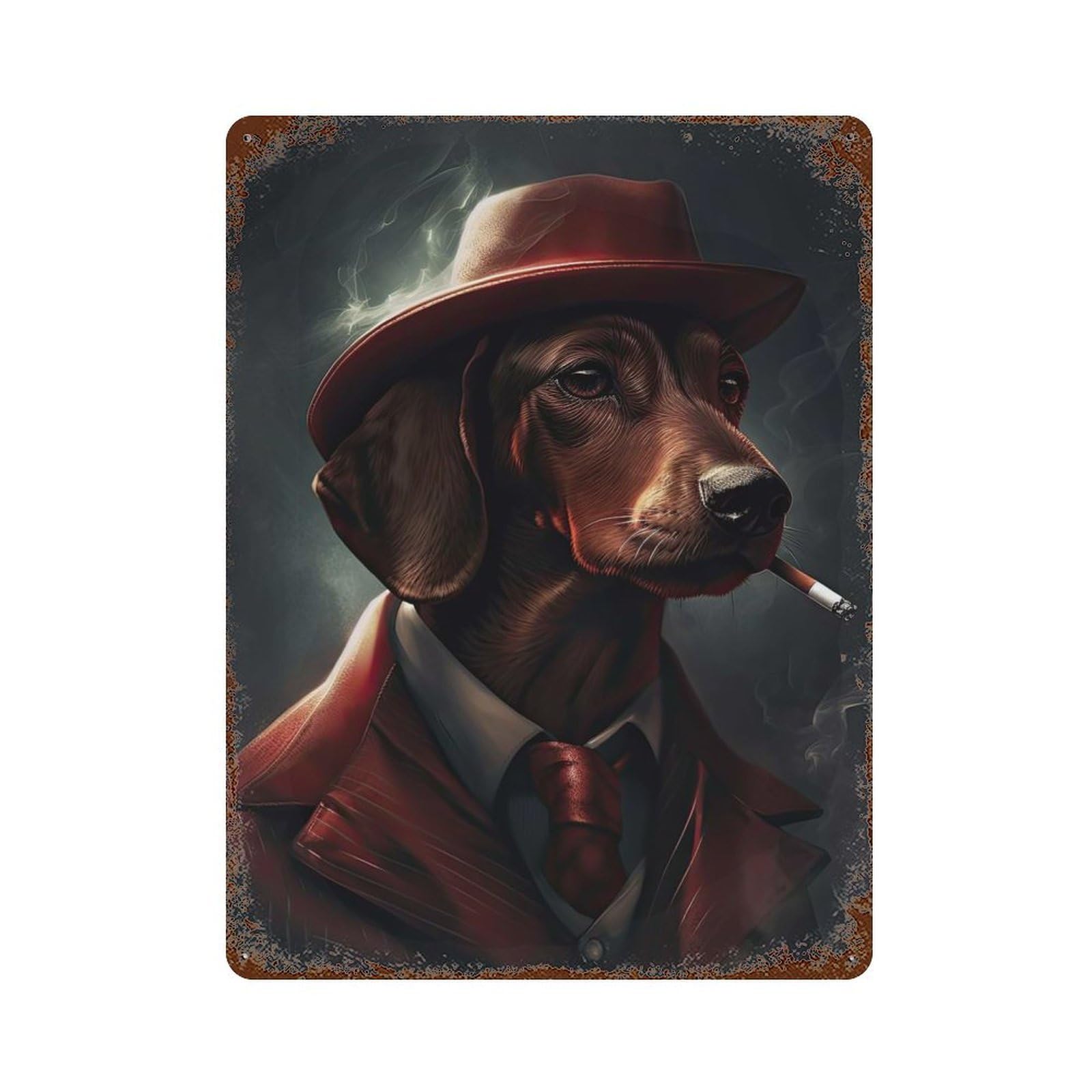Red Dachshund Gangster Retro Metal Sign 15.7"x11.8", Rustic Home Decor for Garage, Pub Or Kitchen