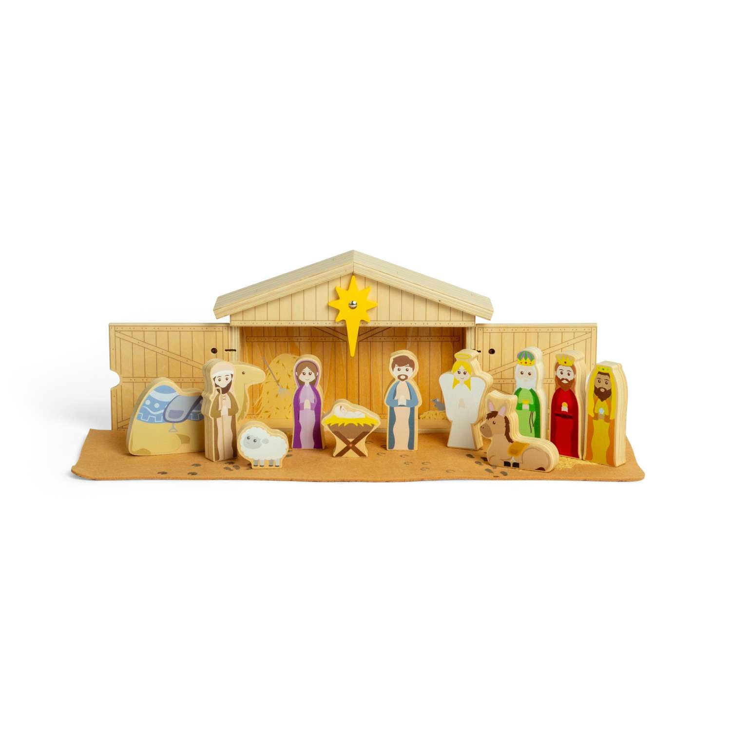 Bigjigs Toys Krippen-Set, 13-teiliges traditionelles Holz-Krippenspiel